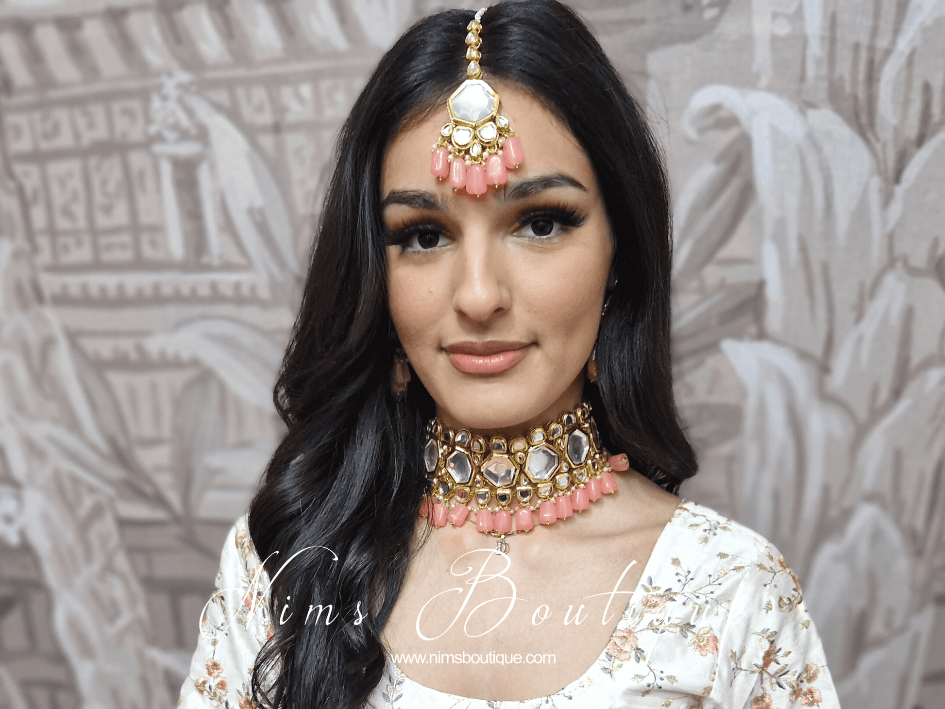 Nims Boutique Pihu Light Coral Blossom Kundan Set