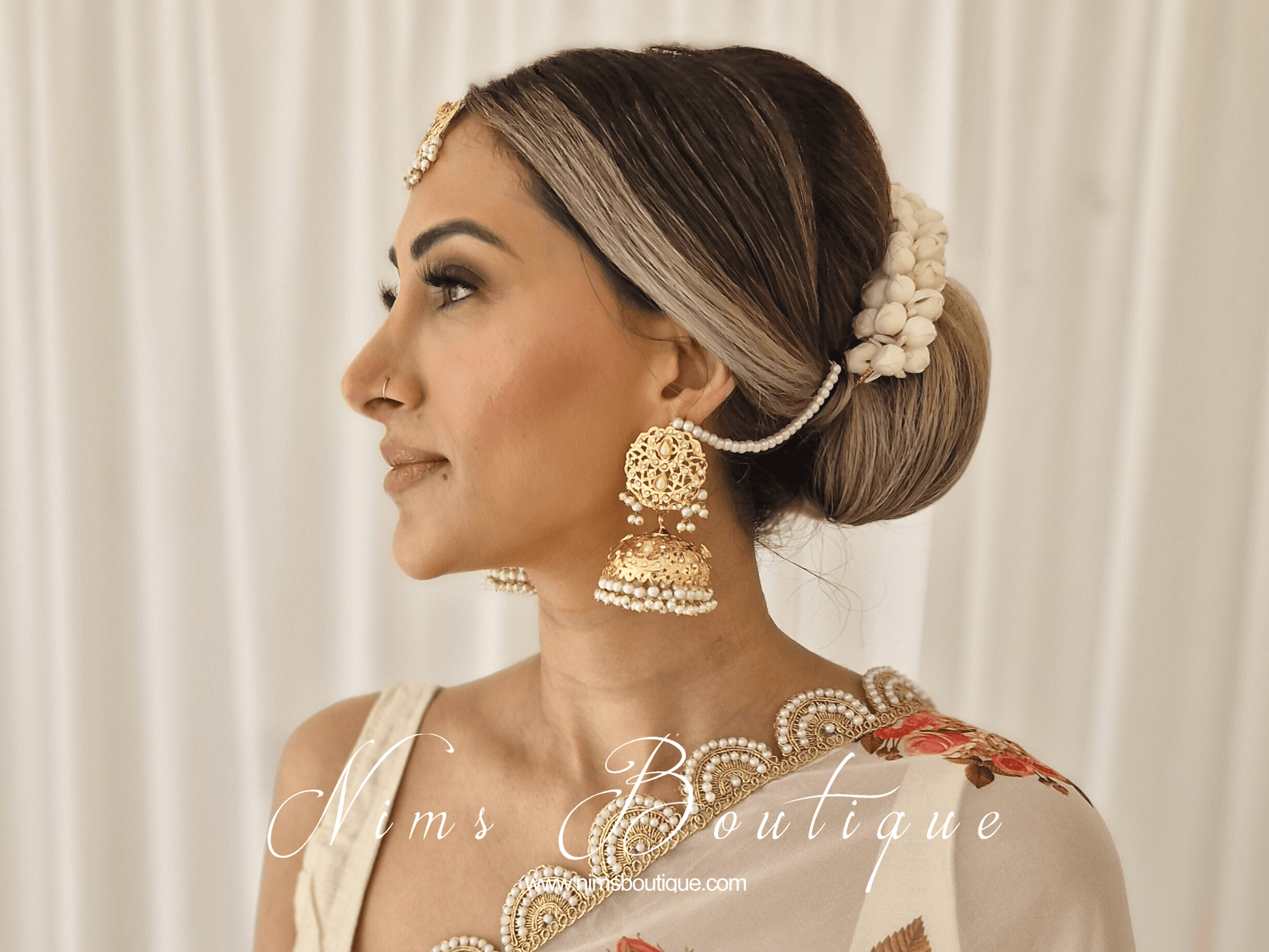 Nims Boutique Mughal Gold & Pearl Earrings & Tikka Set