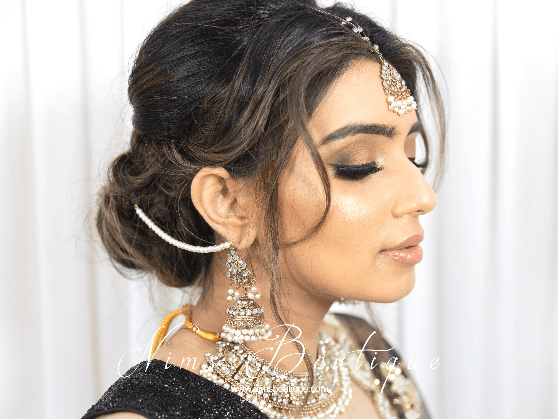 Nims Boutique Tamannah Royal Pearl Earrings & Tikka Set