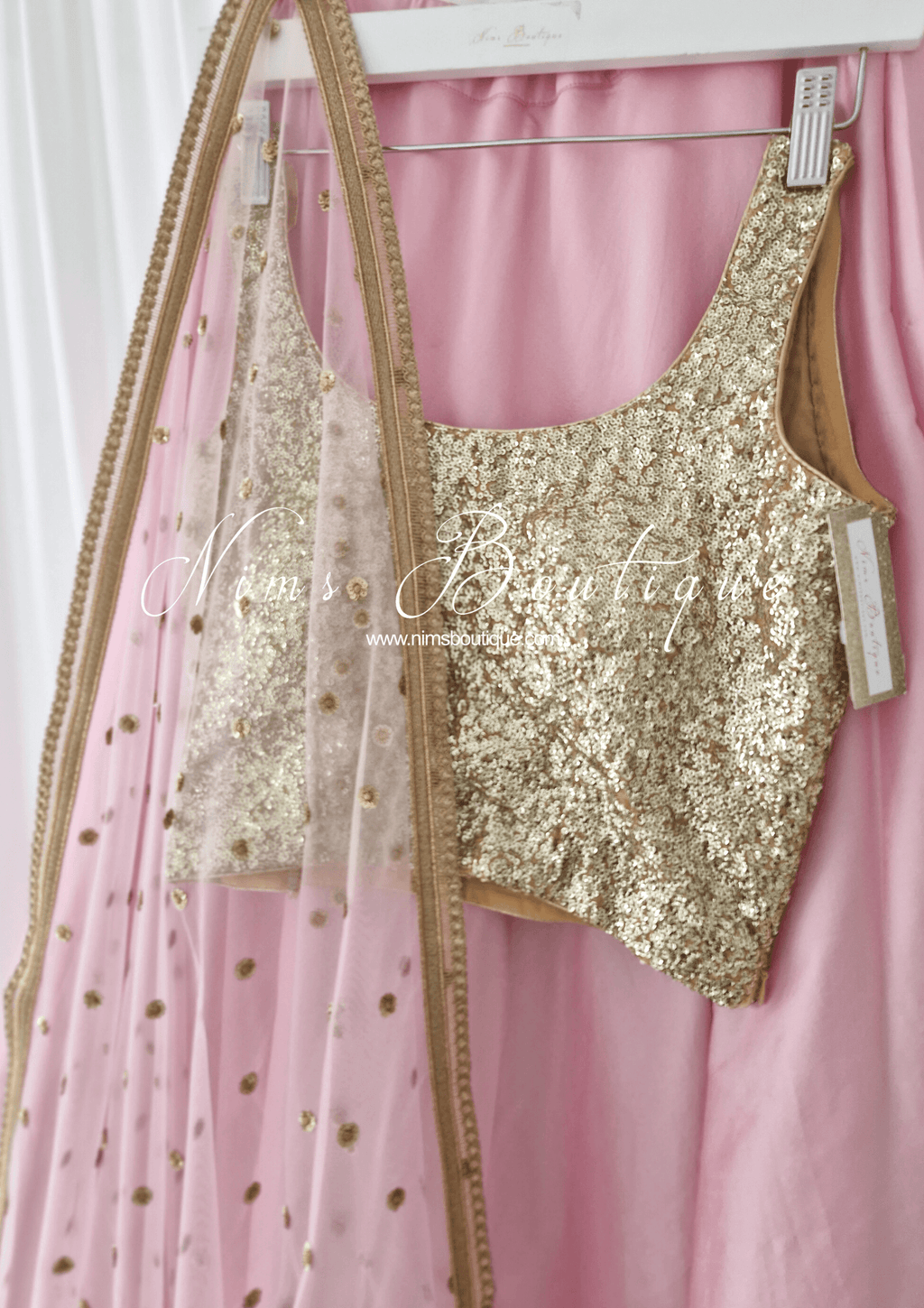 Nims Boutique Luxury Light Pink Net Sequin Dupatta/Chunni LNS8