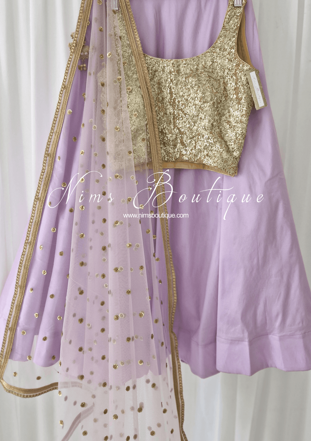 Nims Boutique Luxury Light Lilac Net Sequin Dupatta/Chunni LNS6