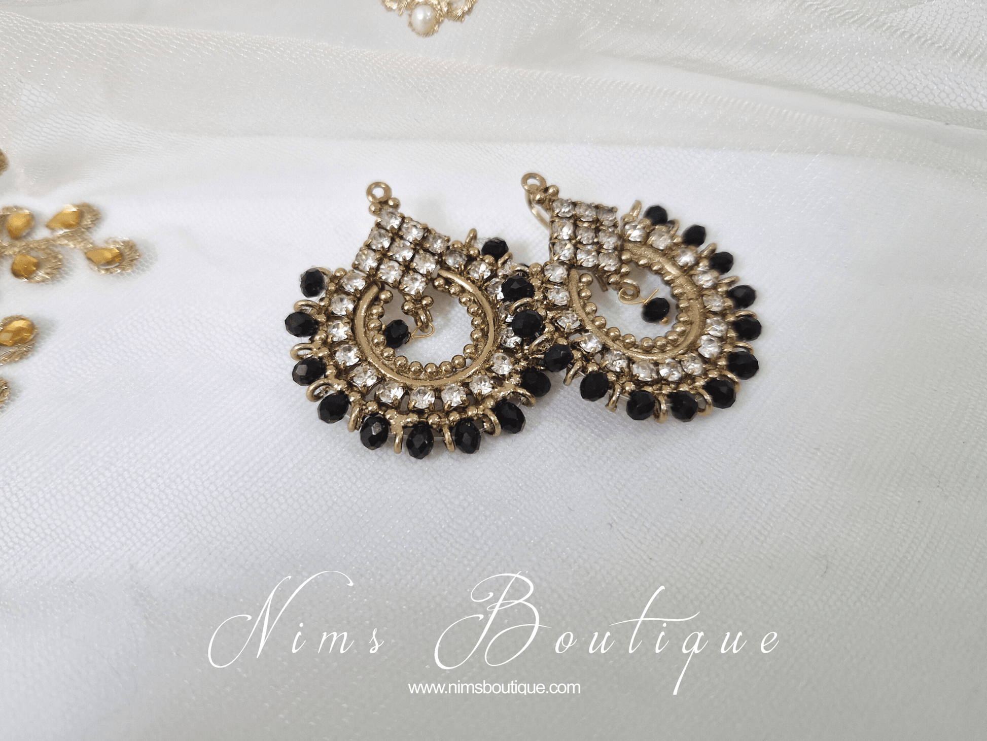 Nims Boutique Vidya Antique Gold & Black Earrings