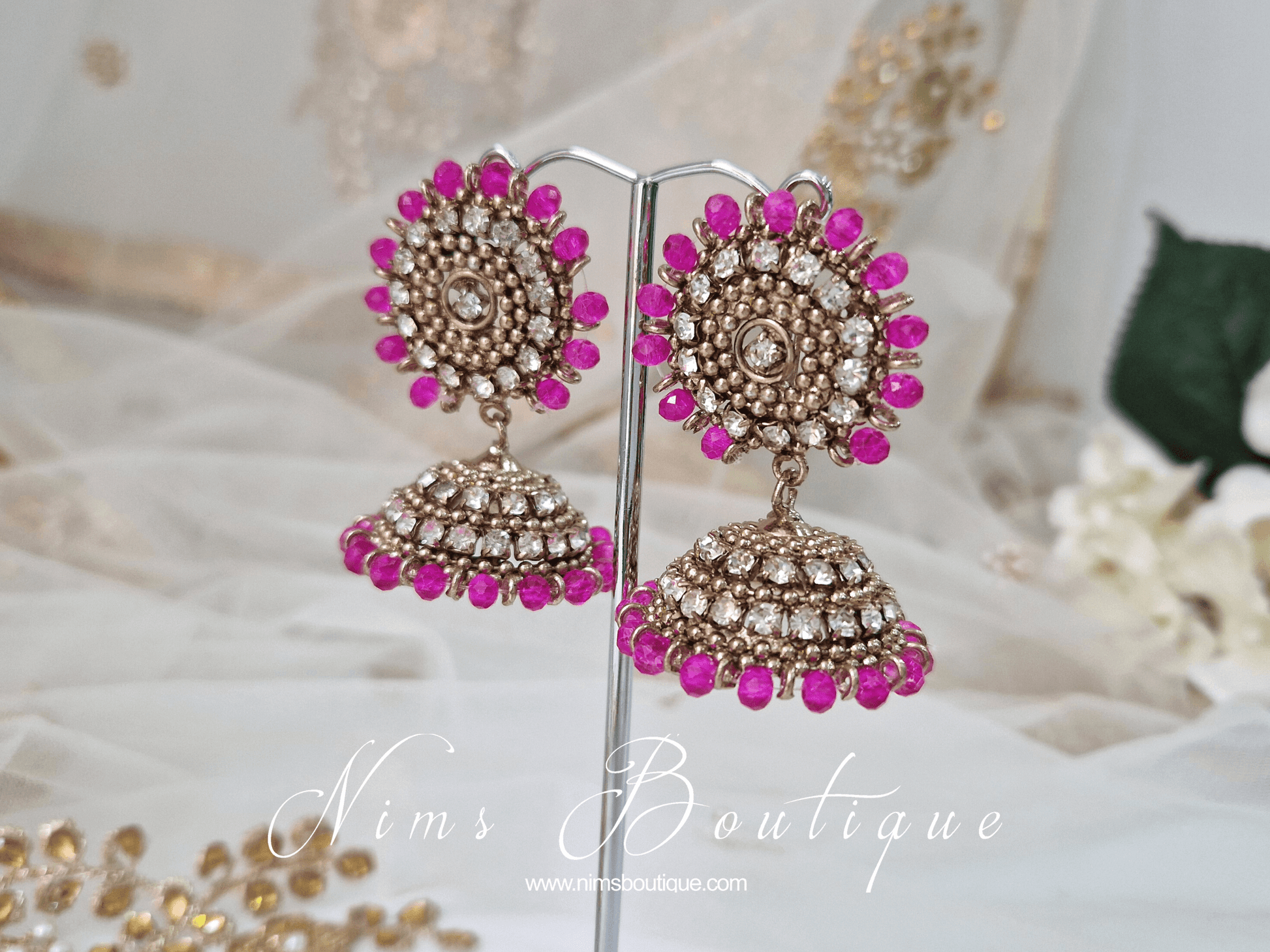 Nims Boutique Royal Chandni Antique Gold & Hot Pink Chumke