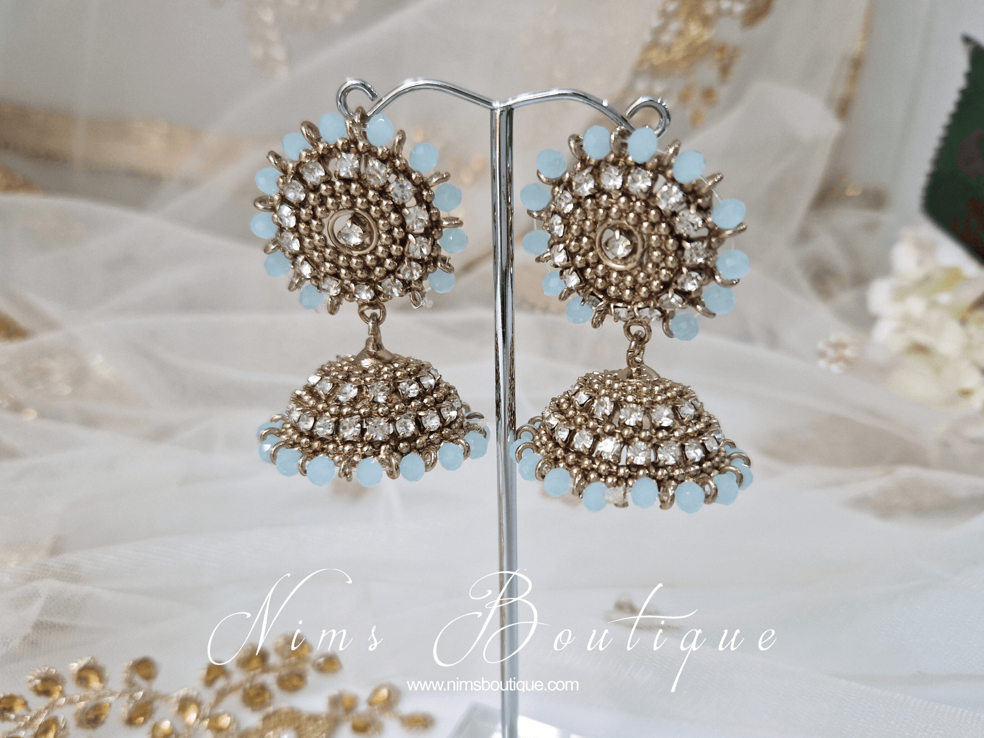 Nims Boutique Chandni Royal Antique Gold & Light Blue Chumke