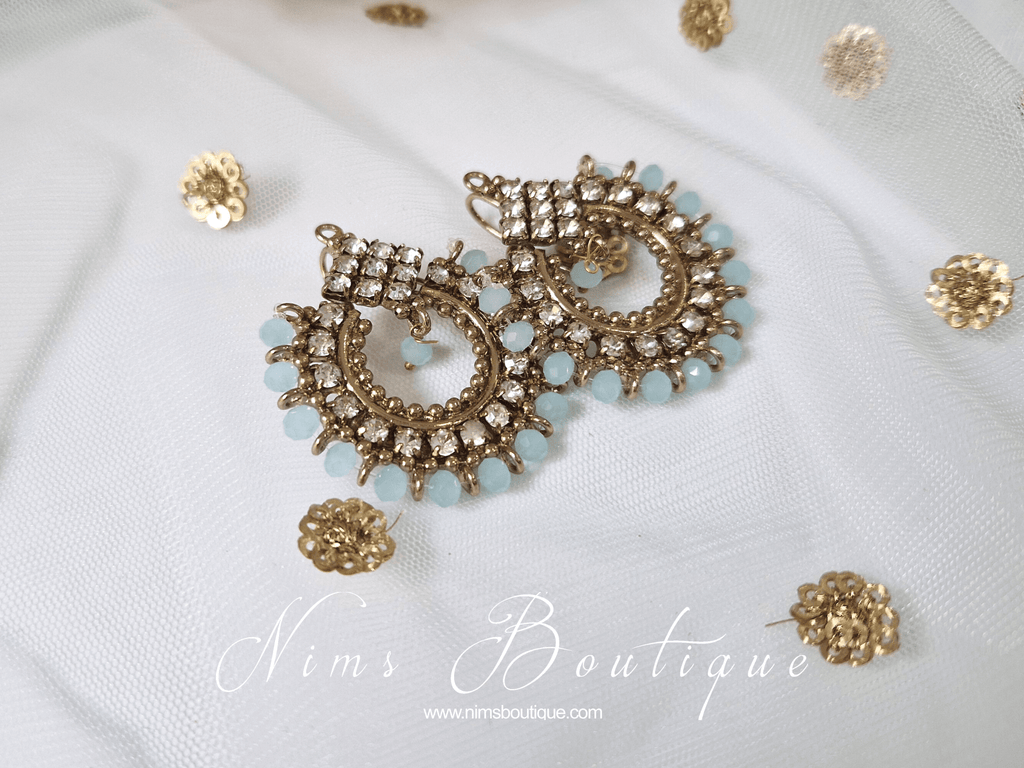 Nims Boutique Vidya Antique Gold & Light Blue Earrings