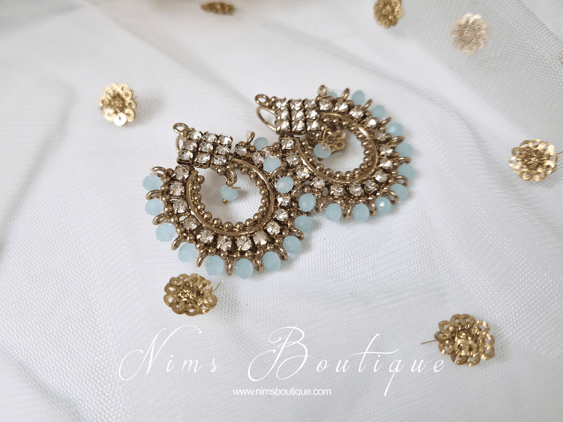 Nims Boutique Vidya Antique Gold & Light Blue Earrings