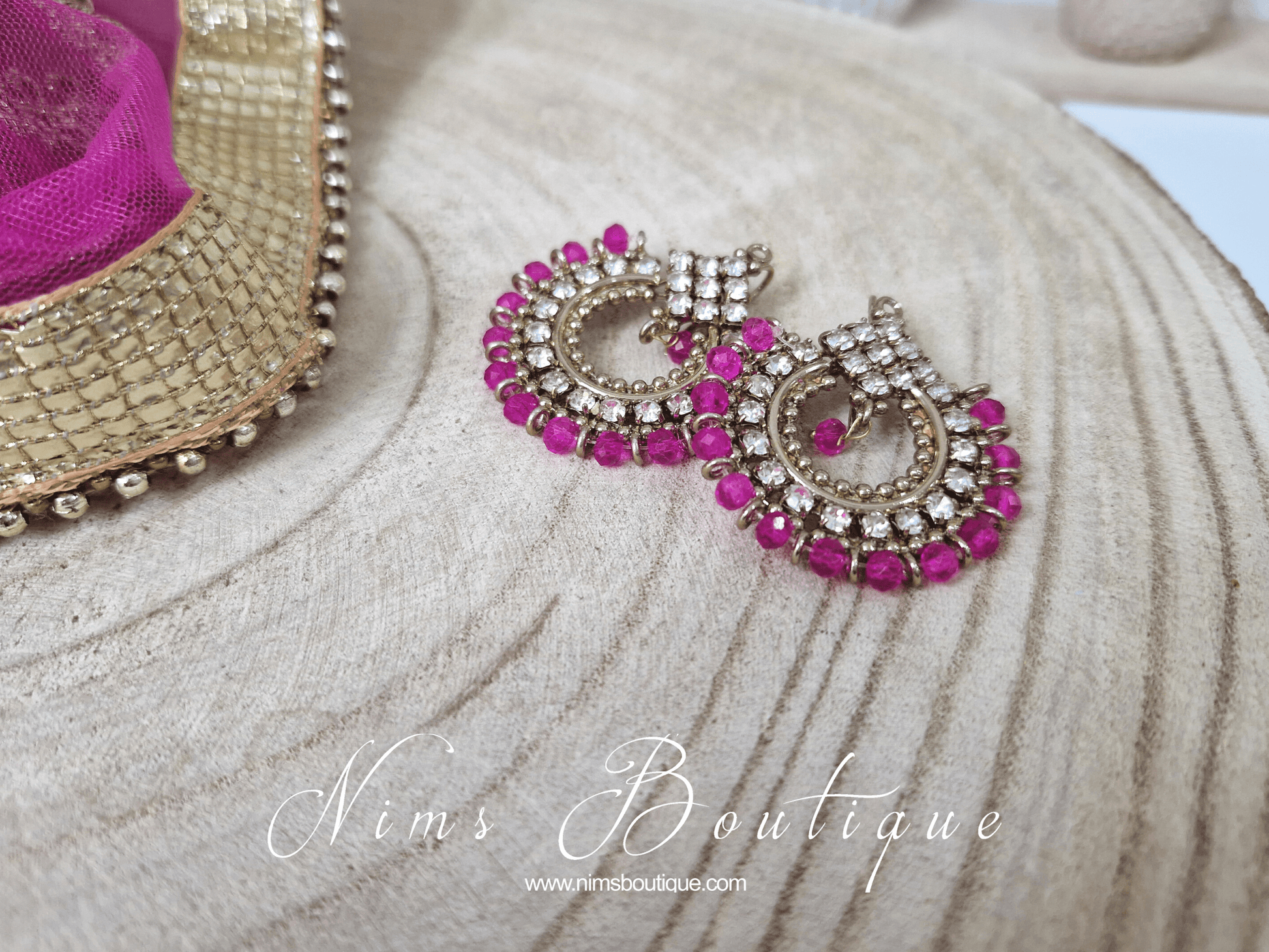 Nims Boutique Vidya Antique Gold & Hot Pink Earrings