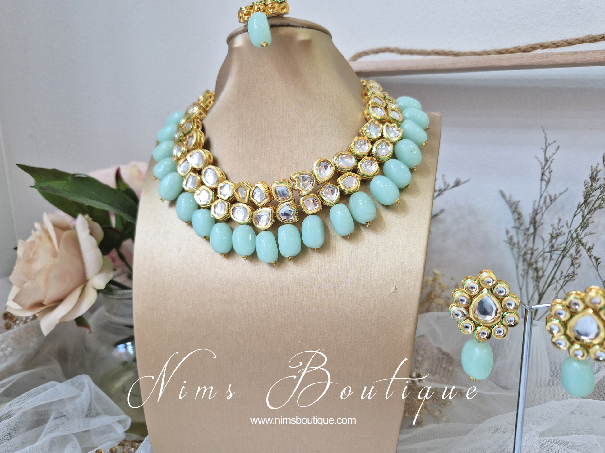 Nims Boutique Blossom Mint Akira Kundan Set