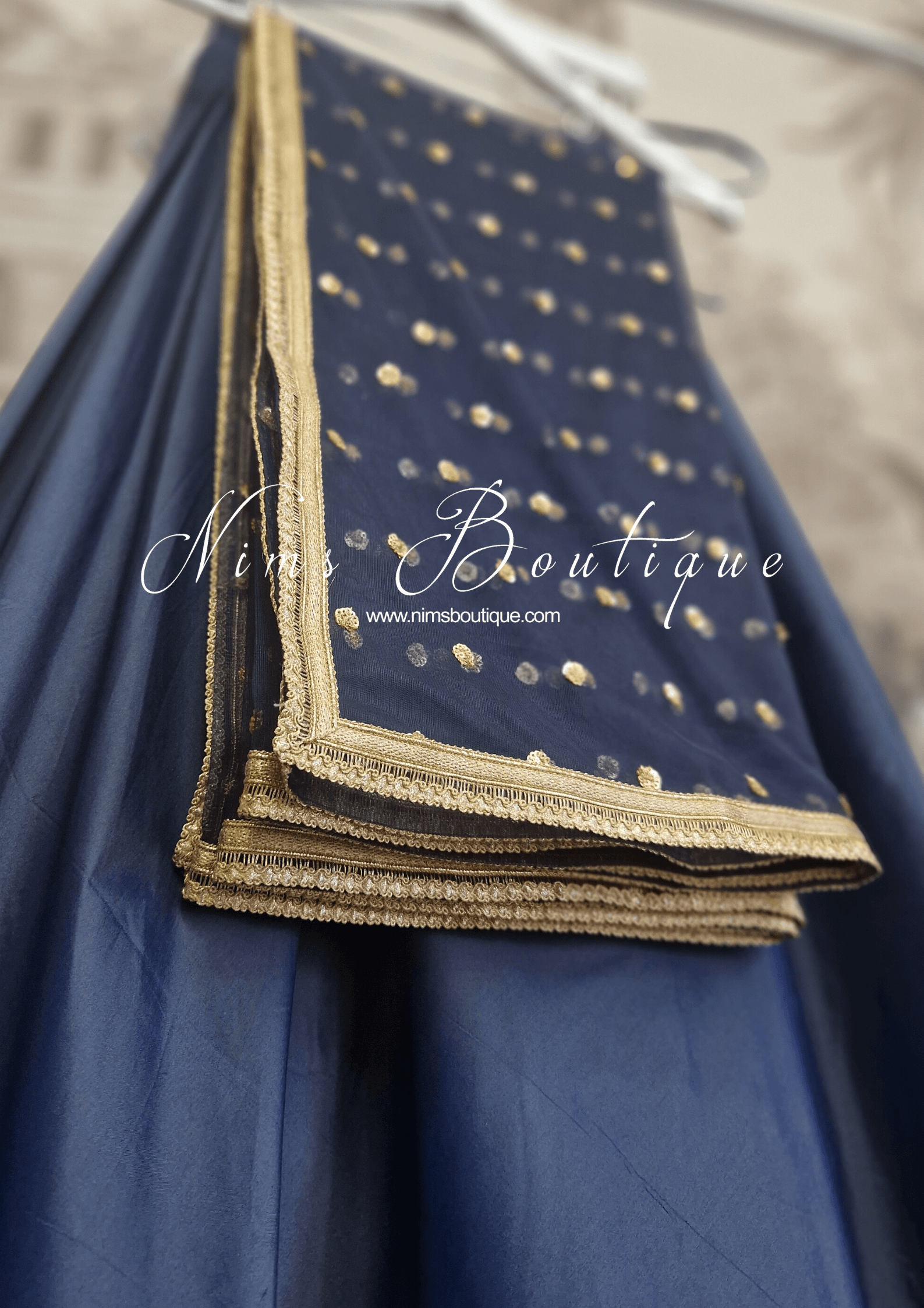 Nims Boutique Luxury Navy Net Sequin Dupatta/Chunni LNS10