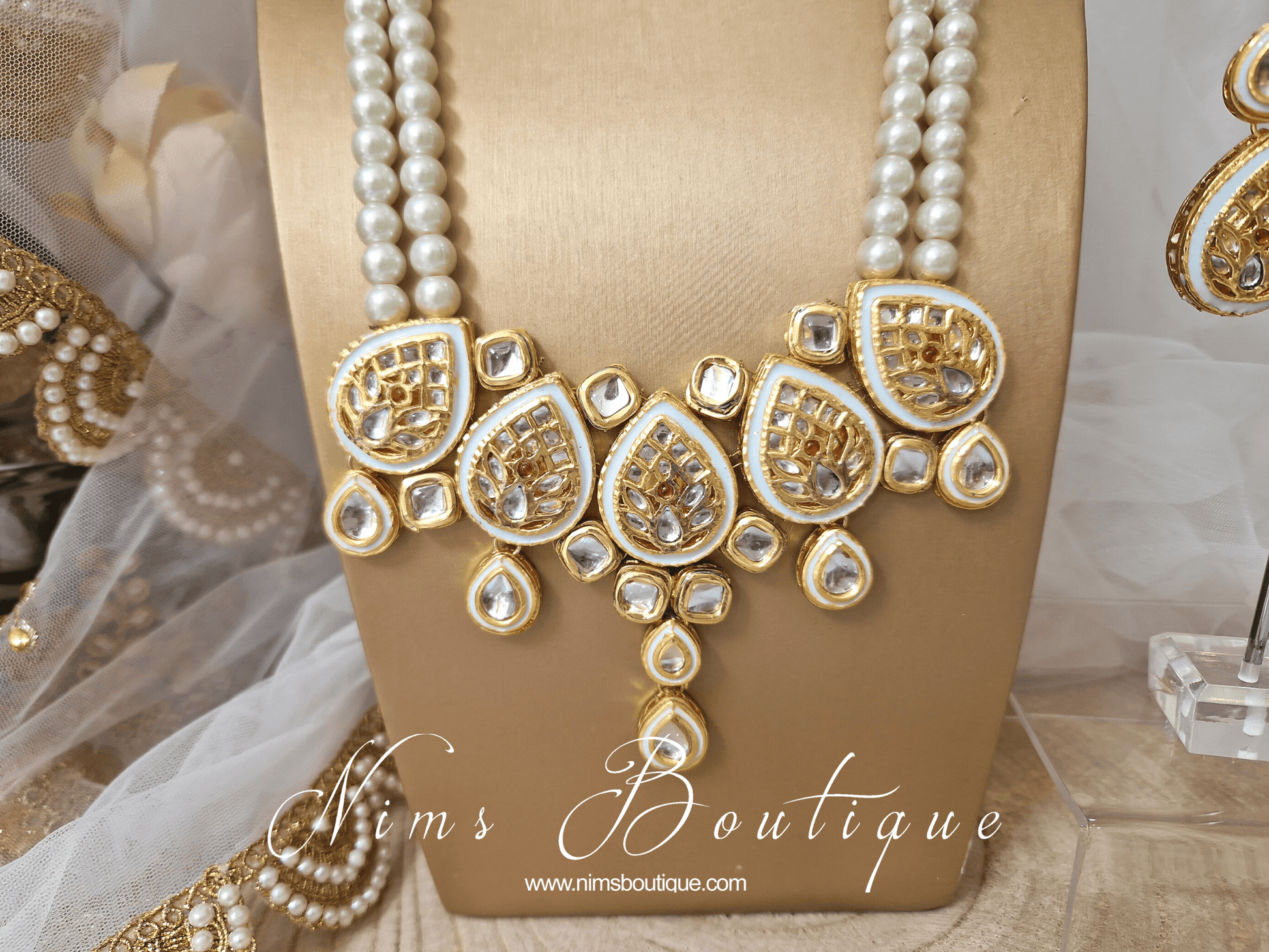 Nims Boutique Mohini Kundan Light Blue & Pearl Set