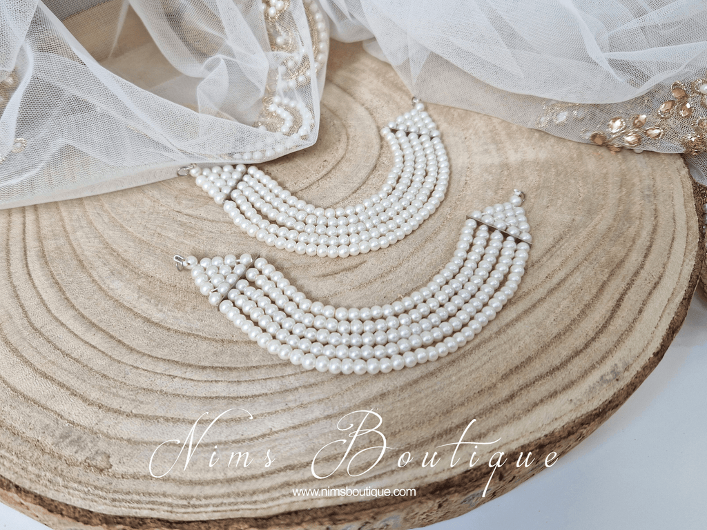Nims Boutique Royal Pearl Earring Chains/Saharas 5 row