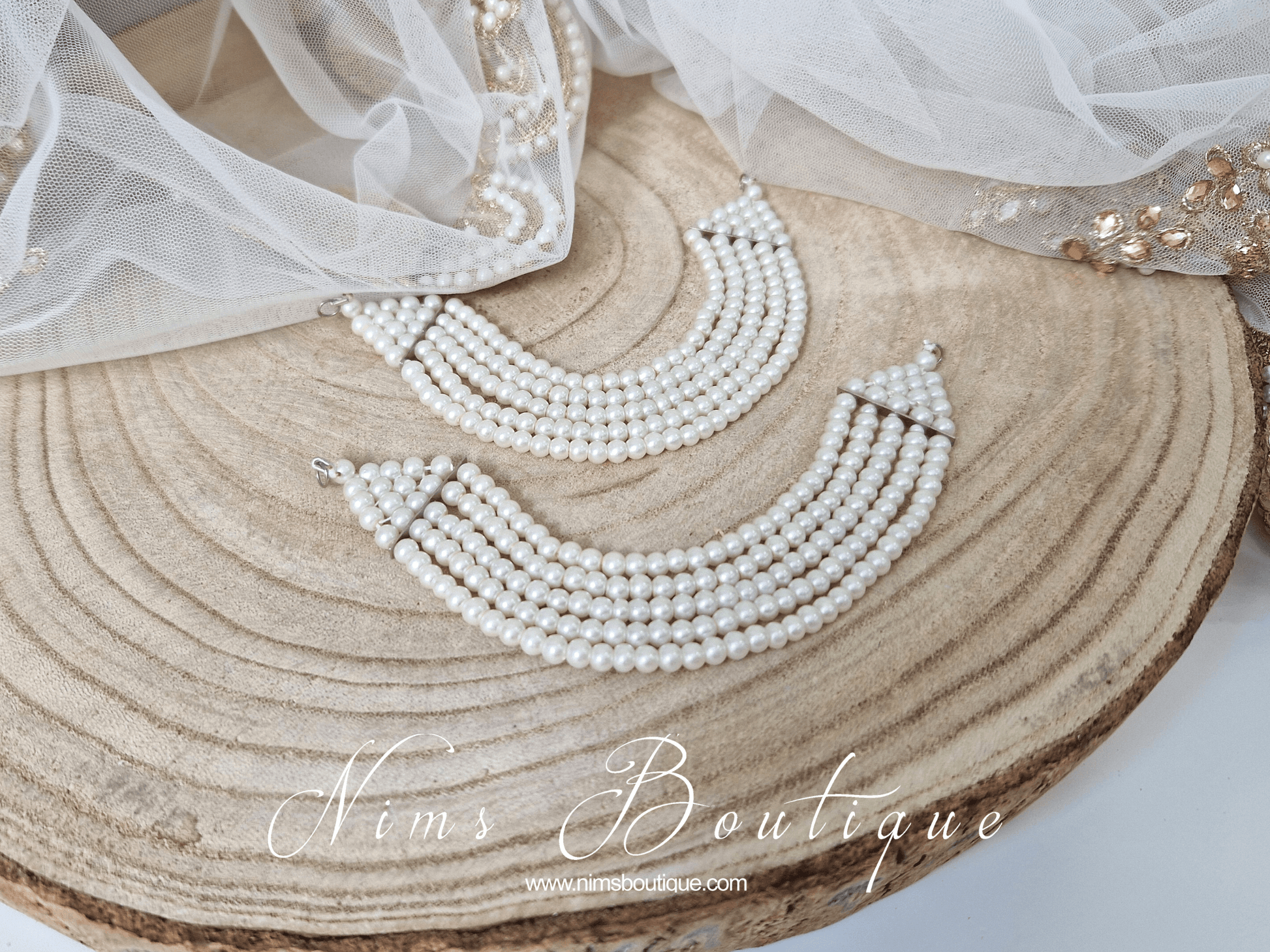 Nims Boutique Royal Pearl Earring Chains/Saharas 5 row