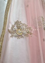 Peach Net Pearl Embellished Dupatta/Chunni with Gold Bead Edging (GB1)