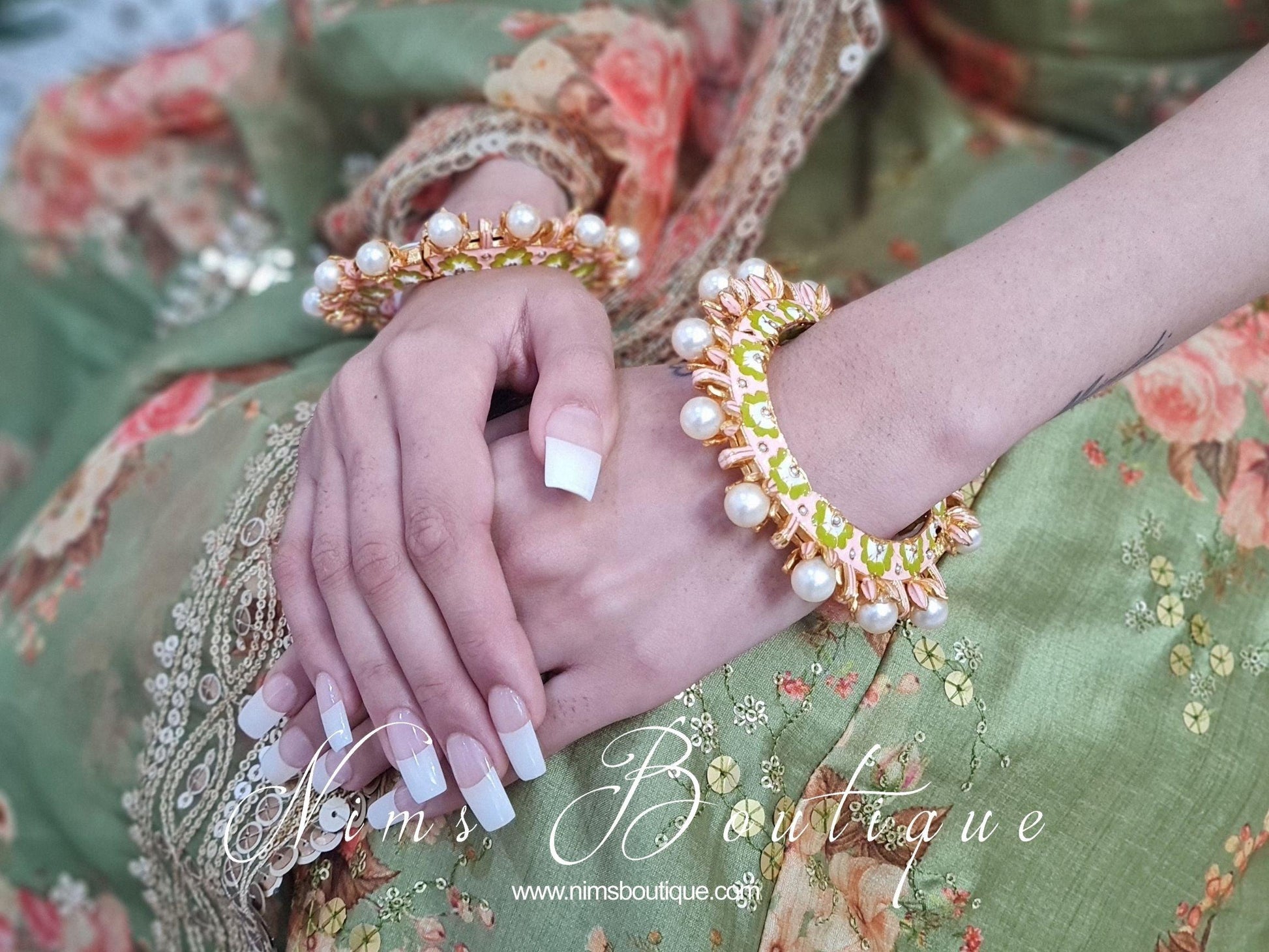 Nims Boutique Luxury Ivory & Lime Meenakari Kara various sizes