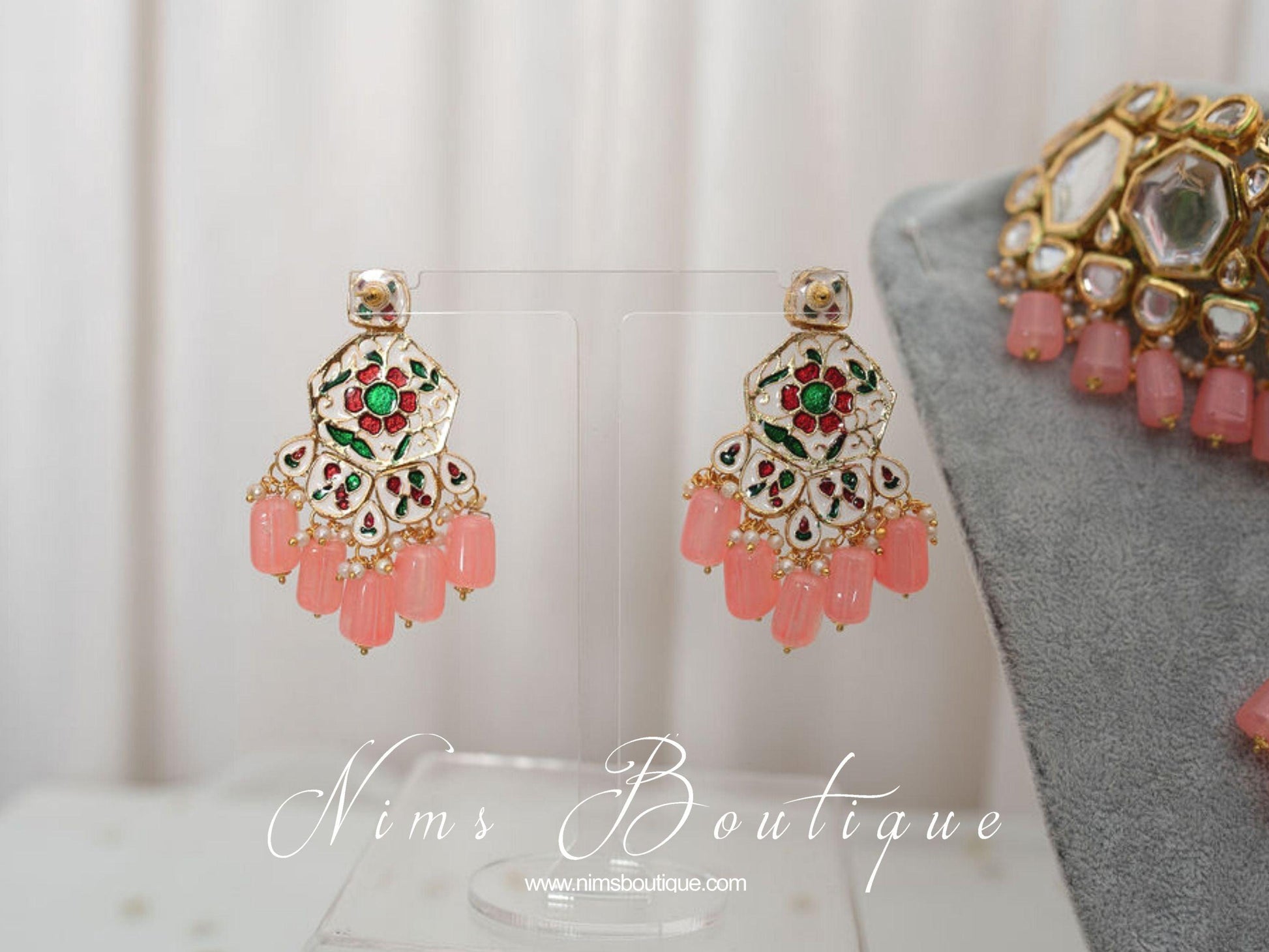 Nims Boutique Pihu Light Coral Blossom Kundan Set