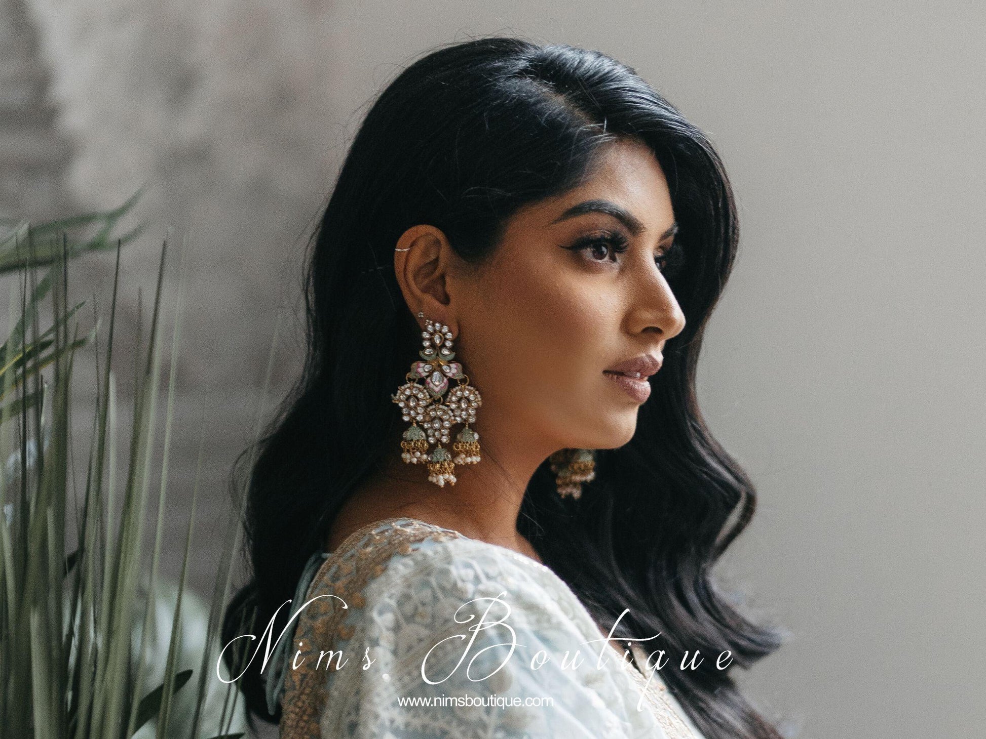 Nims Boutique Ariana Luxury Mint Meenakari Earrings