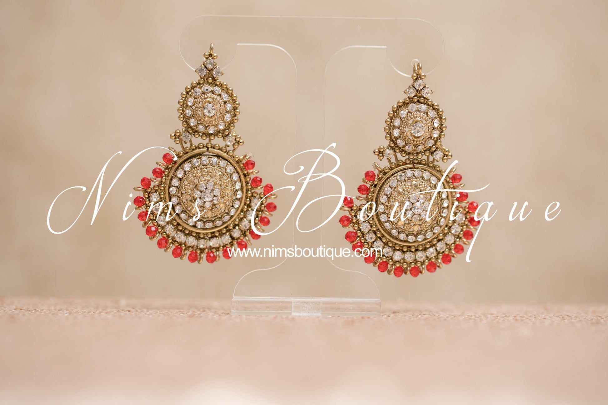 Nims Boutique Small Royal Antique Gold, Red & Clear Stone set