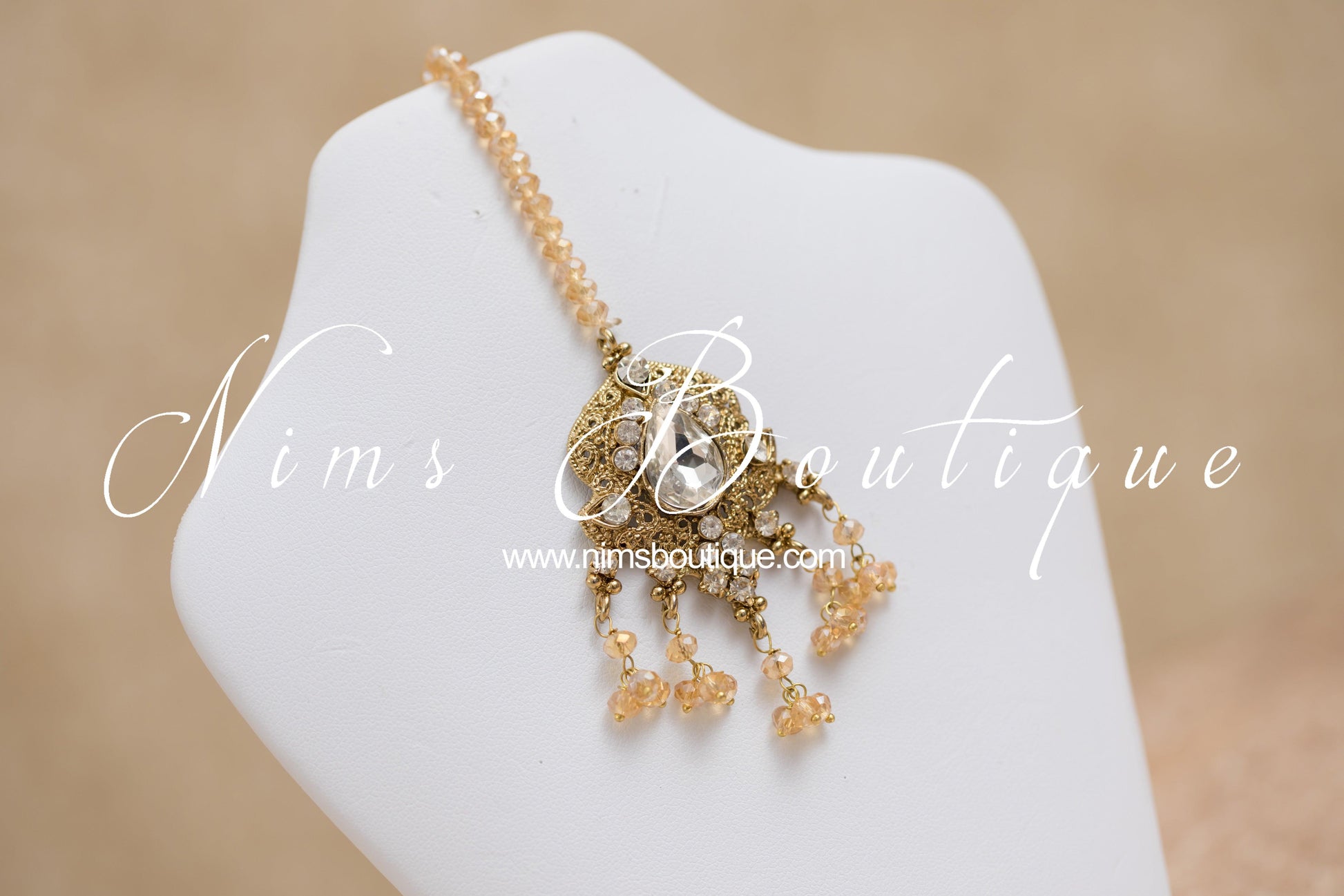 Nims Boutique Anushka Antique Gold & Clear Stone Set