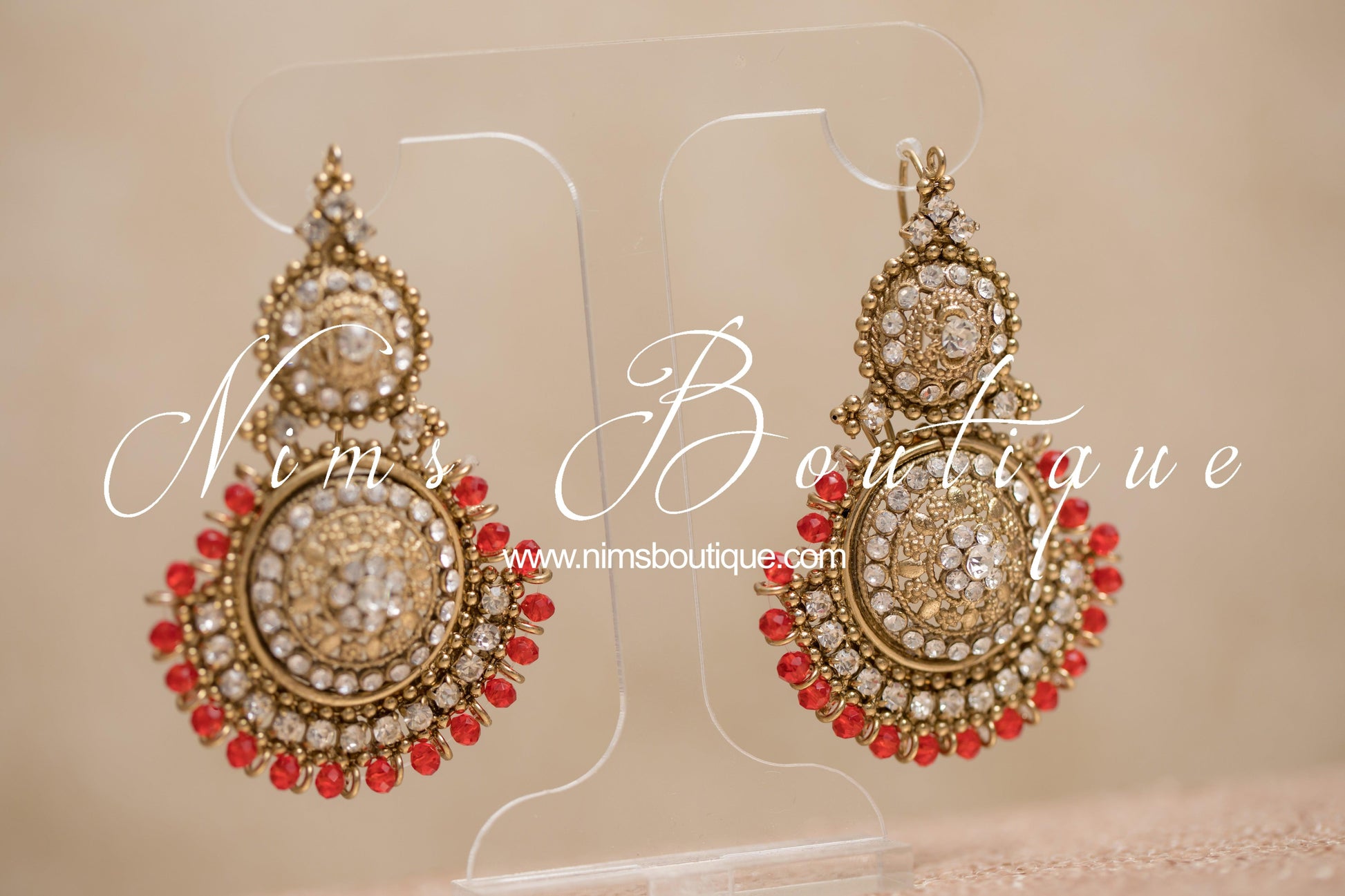 Nims Boutique Small Royal Antique Gold, Red & Clear Stone set