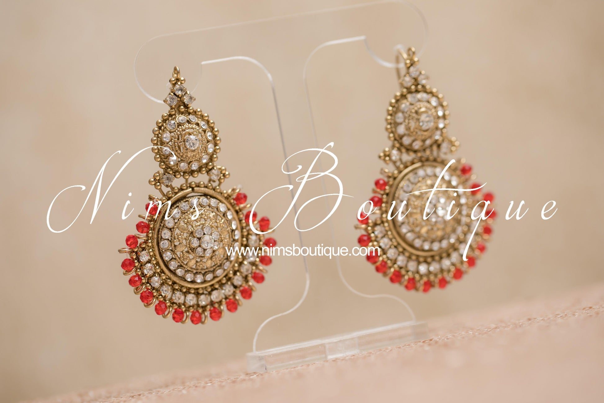 Nims Boutique Small Royal Antique Gold, Red & Clear Stone set