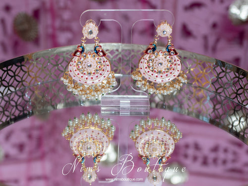 Moorni Pastel Pink Meenakari Peacock Earrings