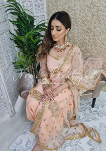 Peach Pure Silk Salwar Suit with sleeves (sizes 4 to 18)