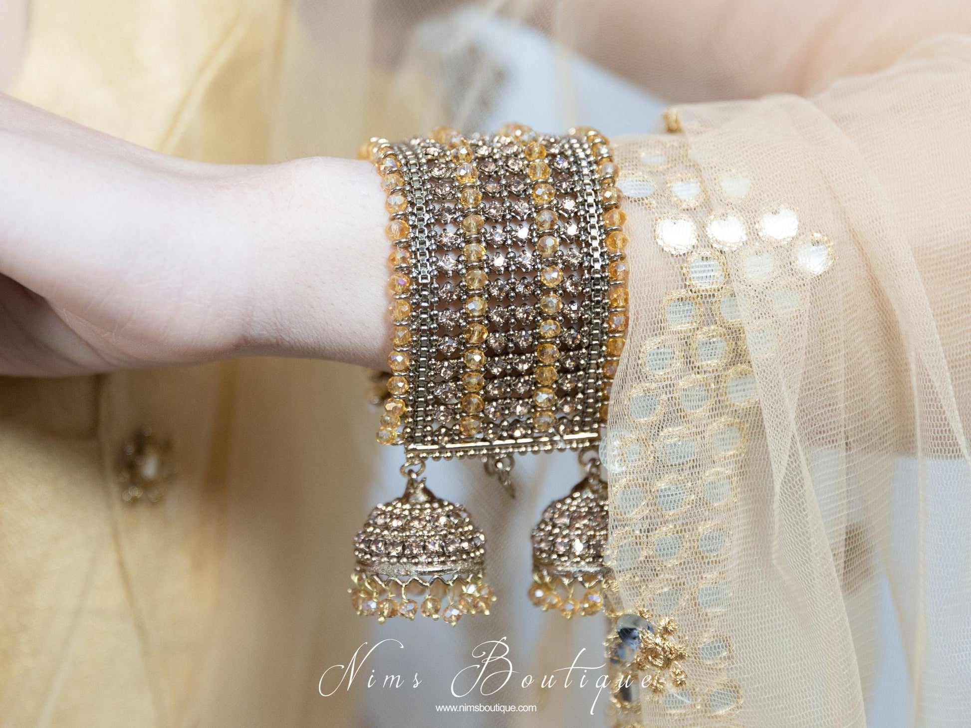 Nims Boutique Royal Gold Stone Bracelet with hanging chumke