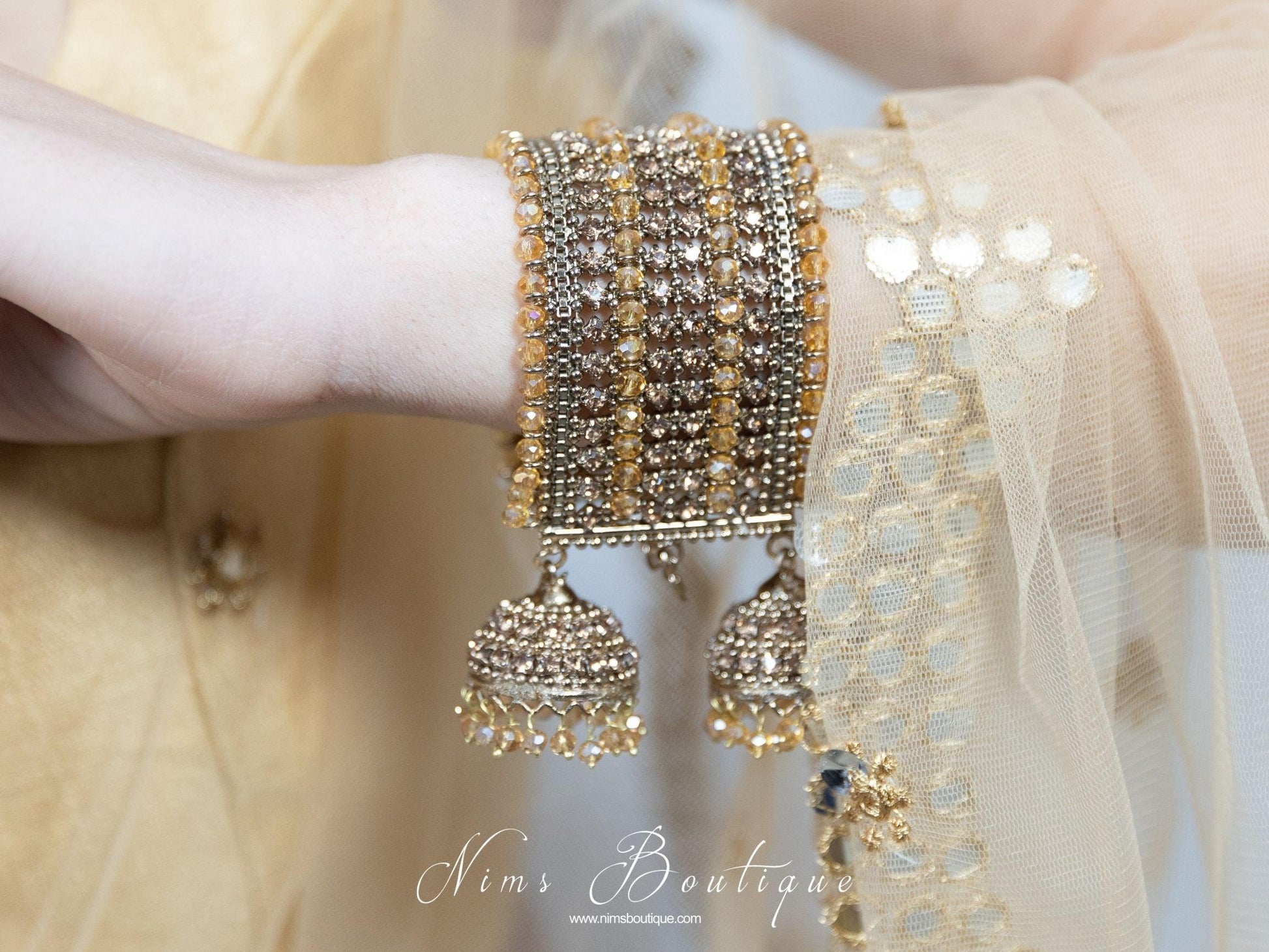 Nims Boutique Royal Gold Stone Bracelet with hanging chumke
