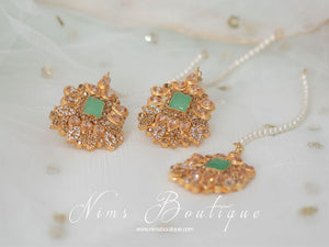 Sita Gold & Green Earrings & Tikka set