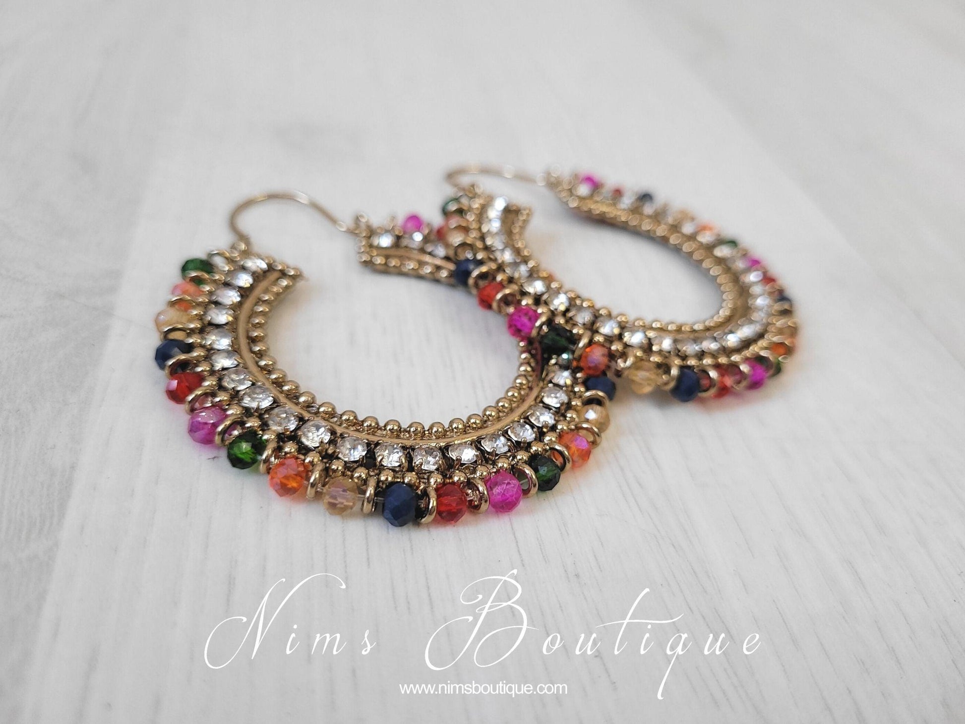 Nims Boutique Royal Antique Gold & Multicolour Bali Earrings