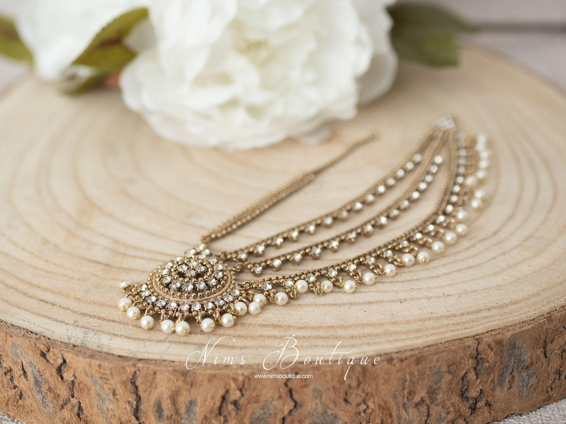 Nims Boutique Royal Antique & Pearl Headpiece/Matha Patti one side