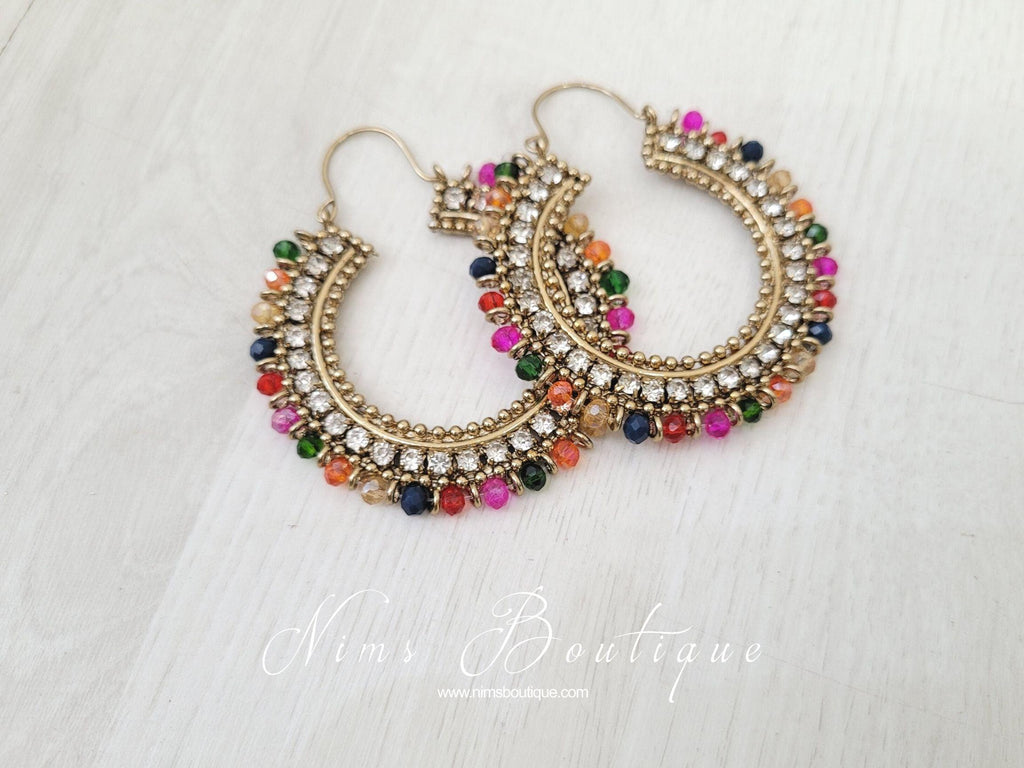 Nims Boutique Royal Antique Gold & Multicolour Bali Earrings