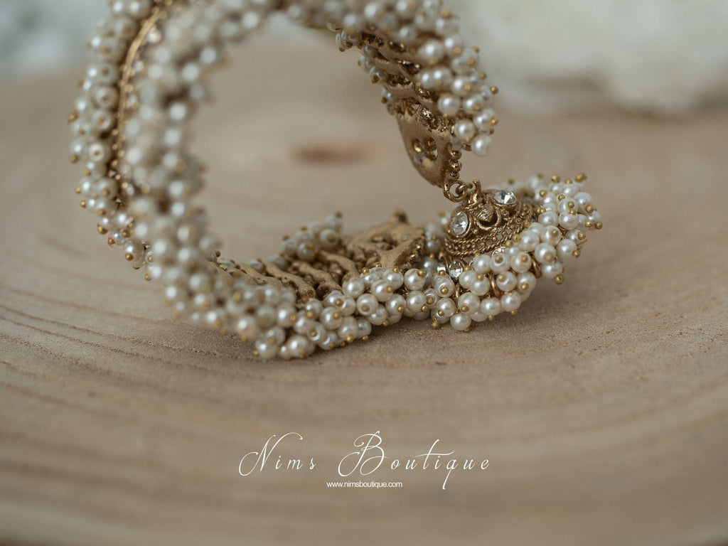 Nims Boutique Royal Pearl Cluster Bracelet with hanging chumka