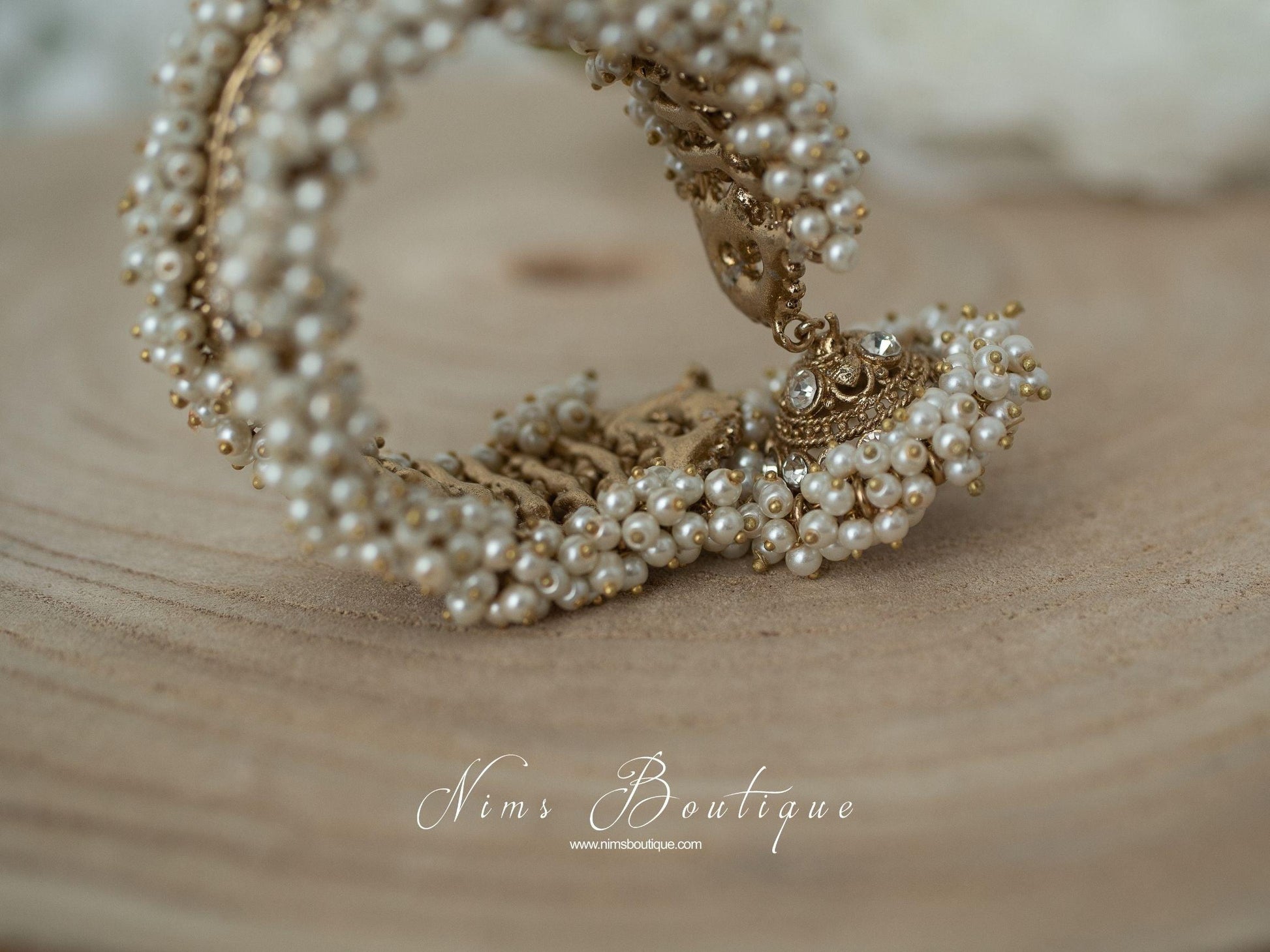 Nims Boutique Royal Pearl Cluster Bracelet with hanging chumka