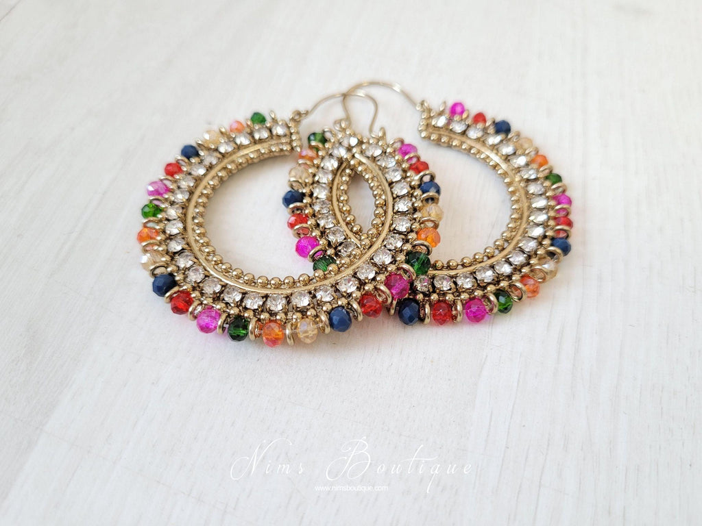Nims Boutique Royal Antique Gold & Multicolour Bali Earrings