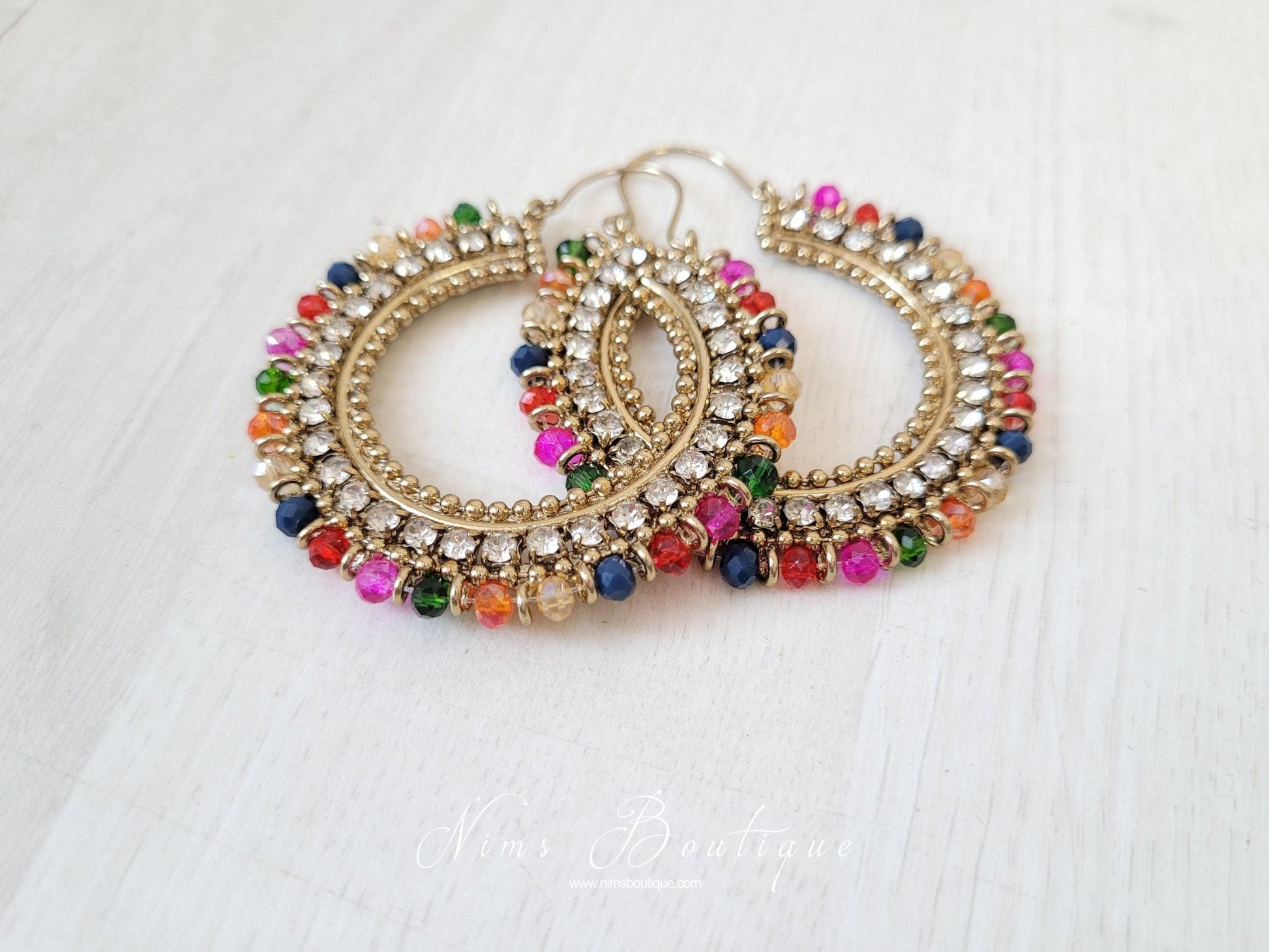 Nims Boutique Royal Antique Gold & Multicolour Bali Earrings