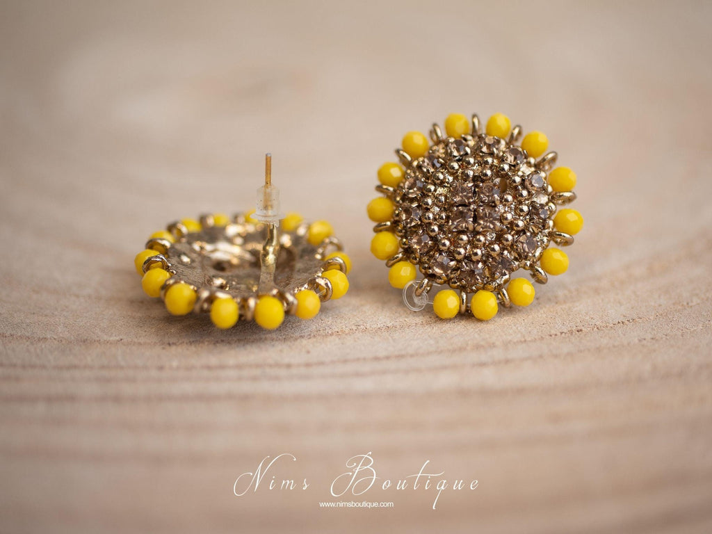Nims Boutique Royal Dark Yellow & Gold Stone Stud Earrings