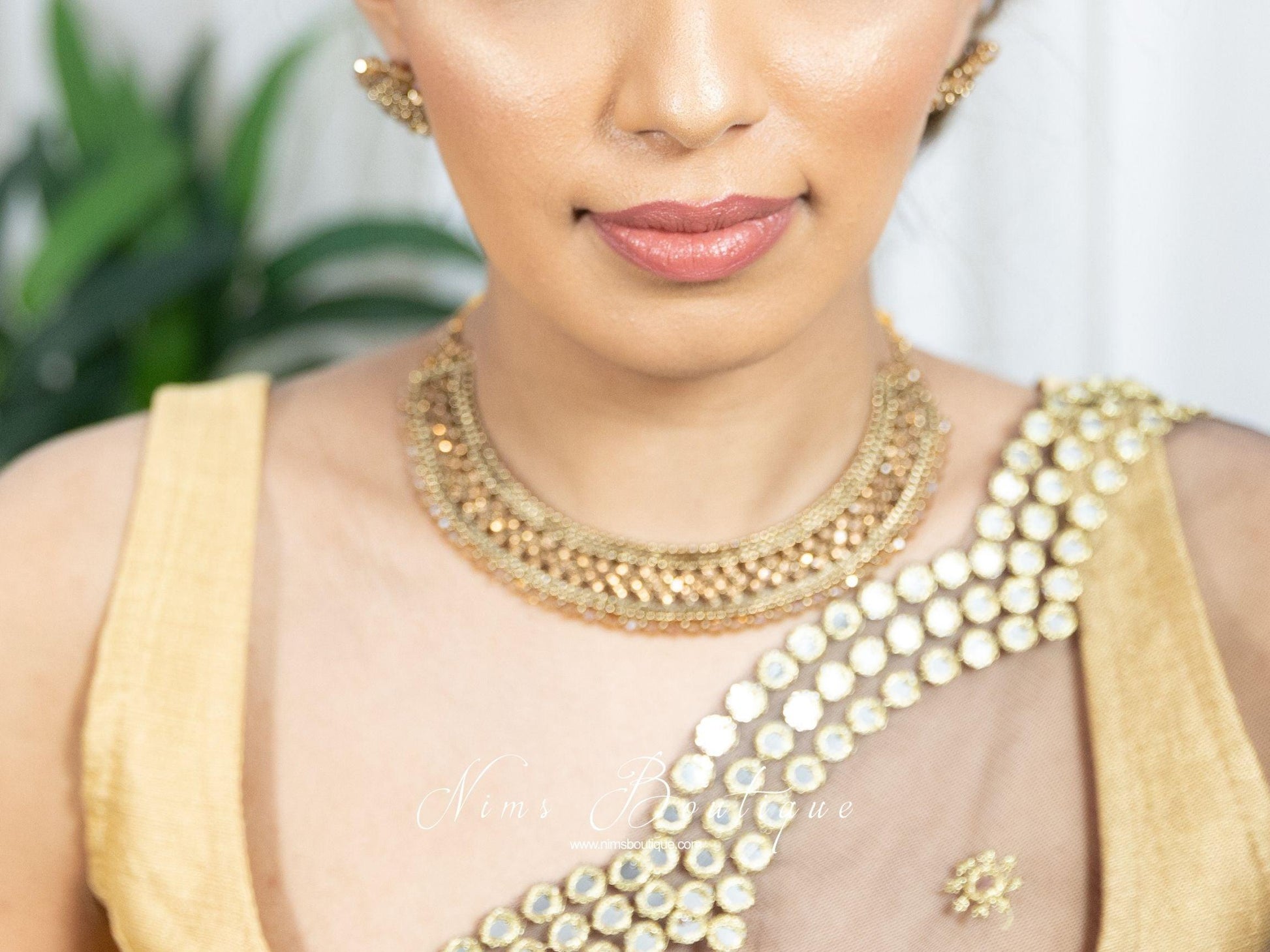Nims Boutique Statement Royal Gold Stone Necklace