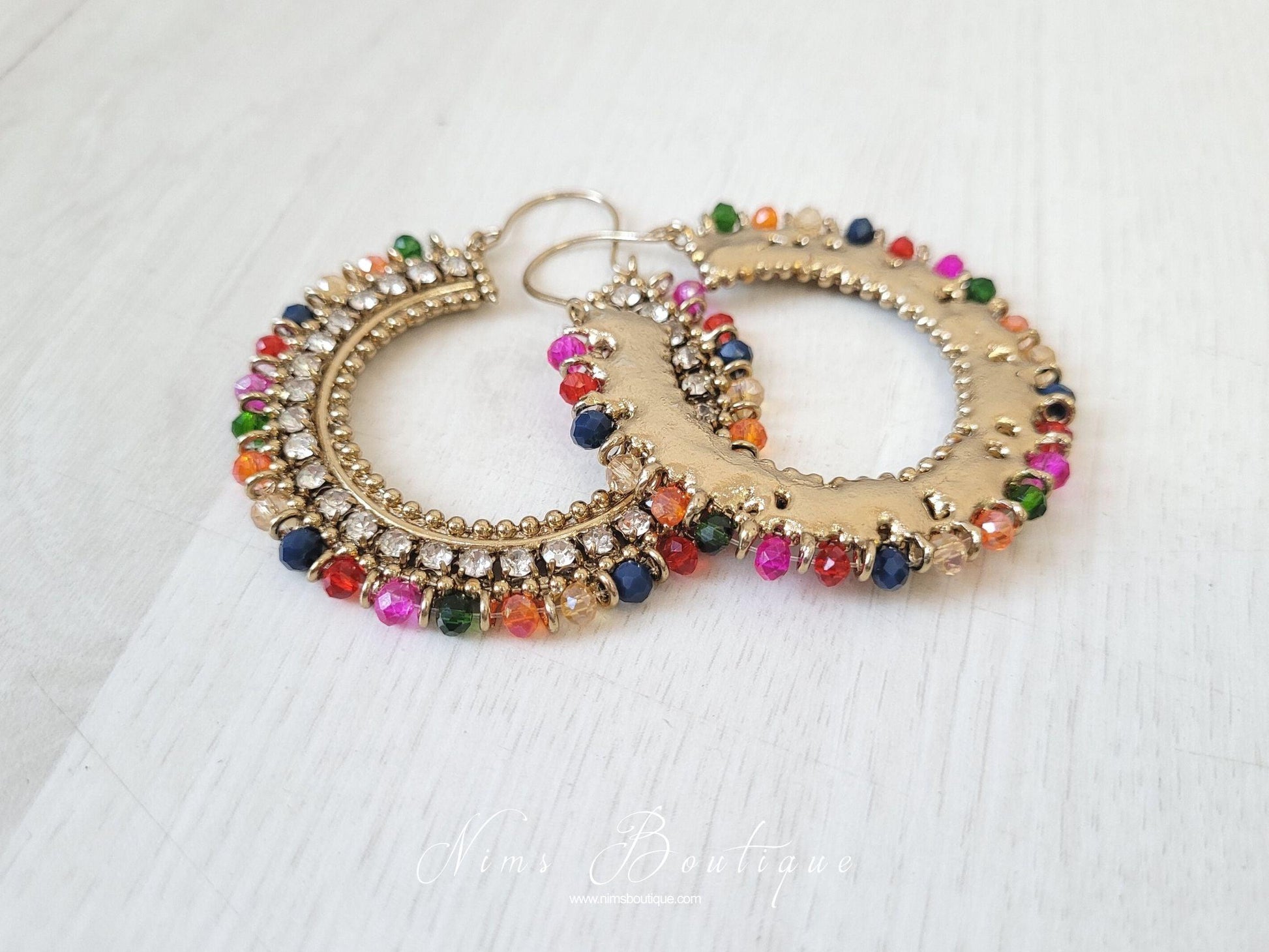 Nims Boutique Royal Antique Gold & Multicolour Bali Earrings
