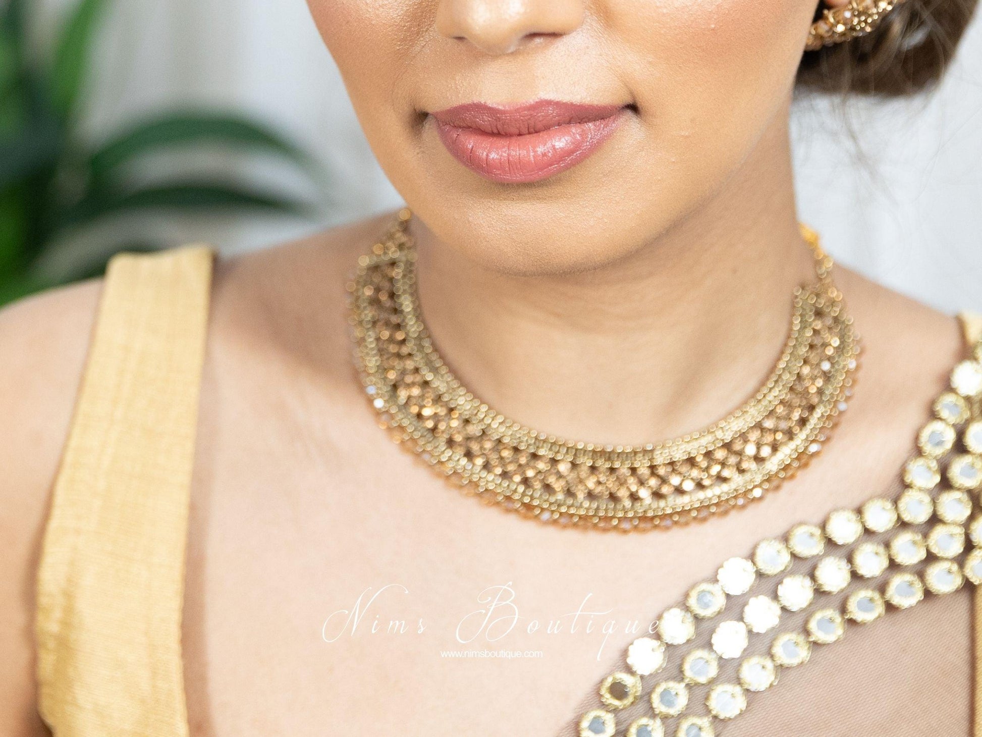 Nims Boutique Statement Royal Gold Stone Necklace