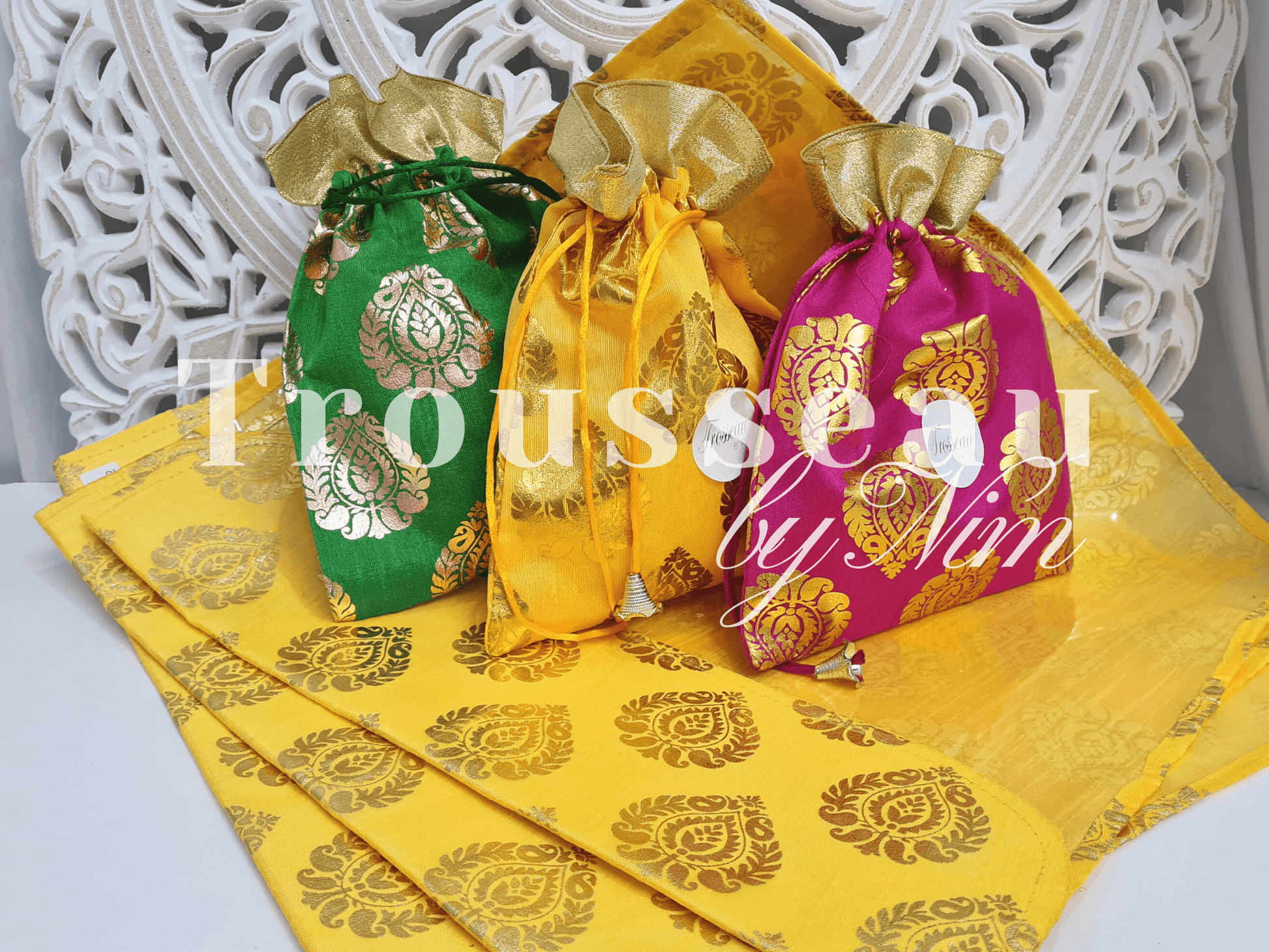 Nims Boutique Yellow Paisley Brocade Sari Bag