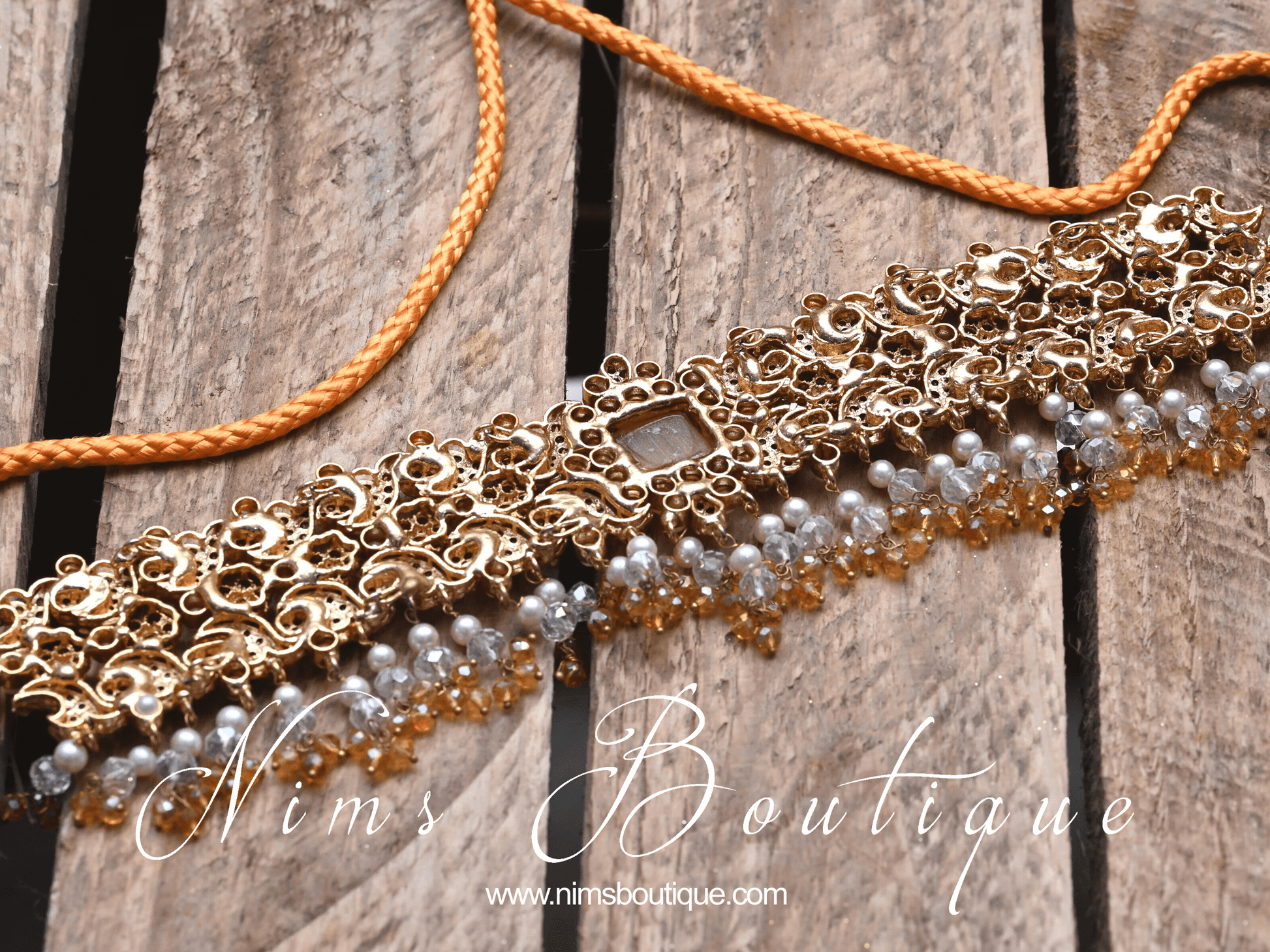 Nims Boutique Ananya Peach Gem Maharani Choker Set