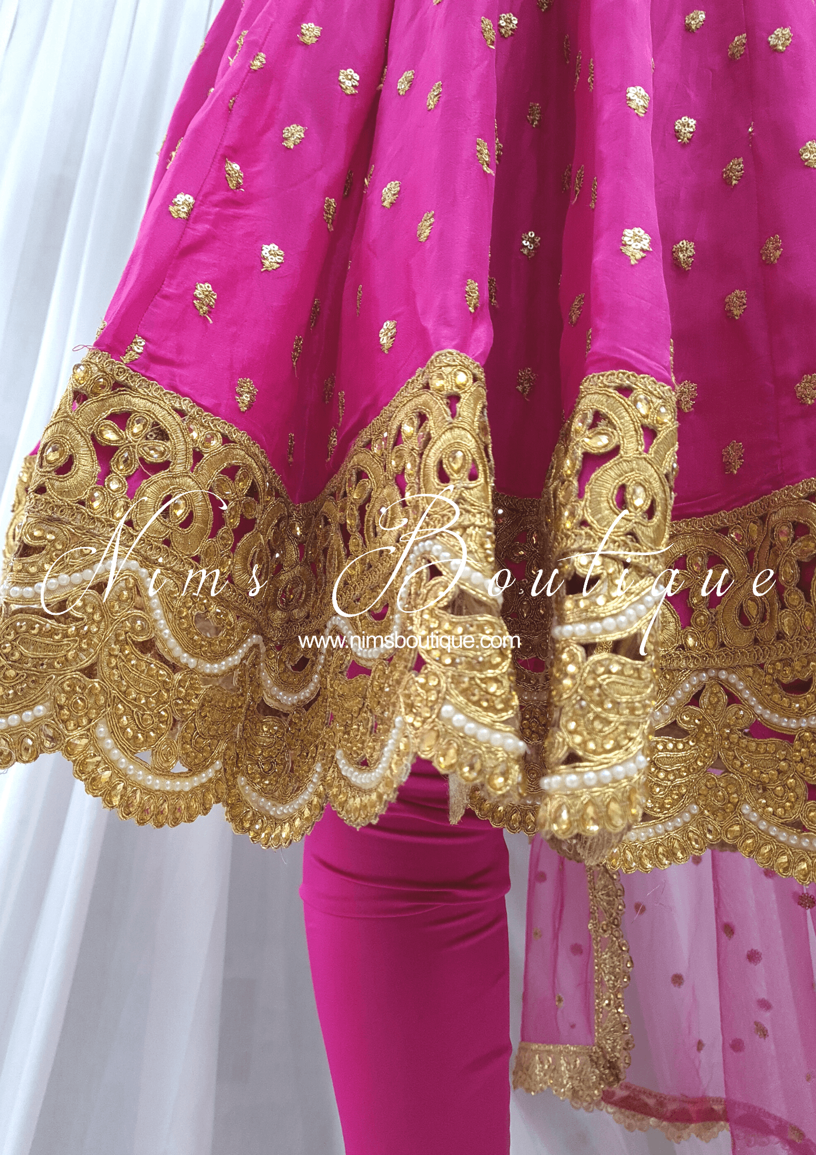 Nims Boutique The NB Luxury Hot Pink Silk Anarkali with Pajami sizes 4-16