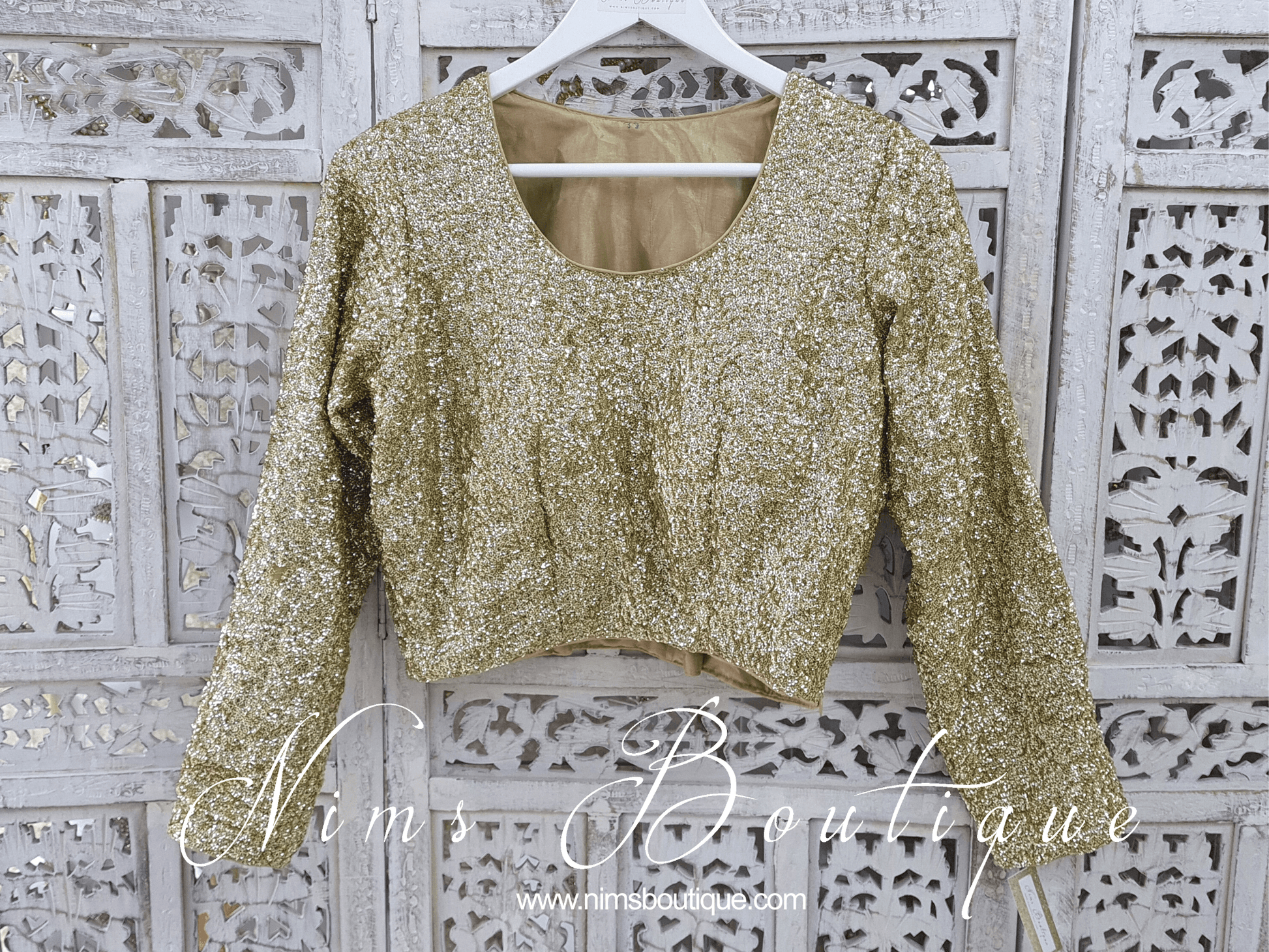 Nims Boutique Luxury Gold Sequin Long sleeved Blouse size 6-20