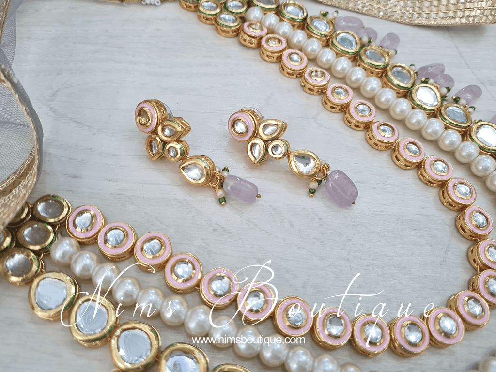 Nims Boutique Myra Blossom Kundan Lilac & Pink Haar Set