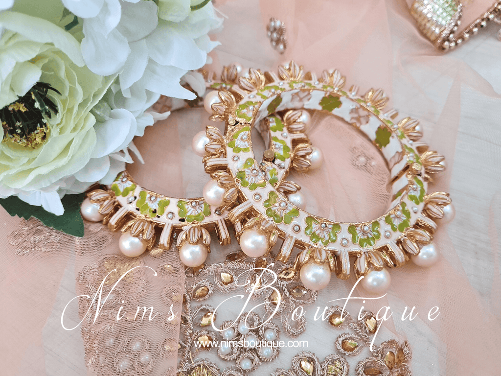 Nims Boutique Luxury Ivory & Lime Meenakari Kara various sizes