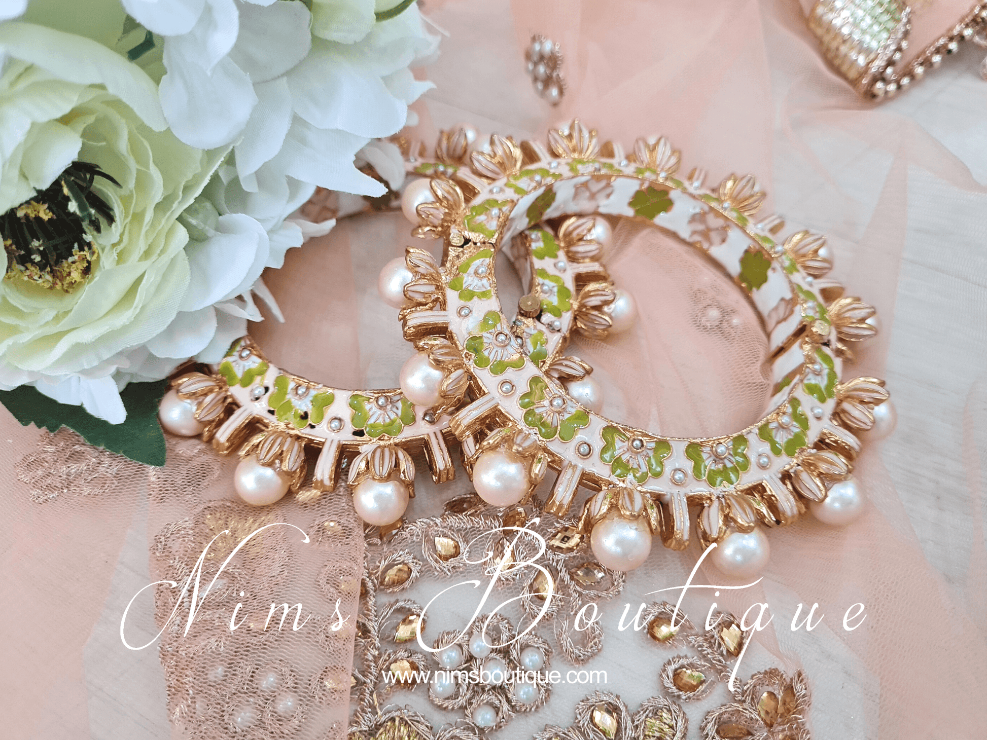 Nims Boutique Luxury Ivory & Lime Meenakari Kara various sizes
