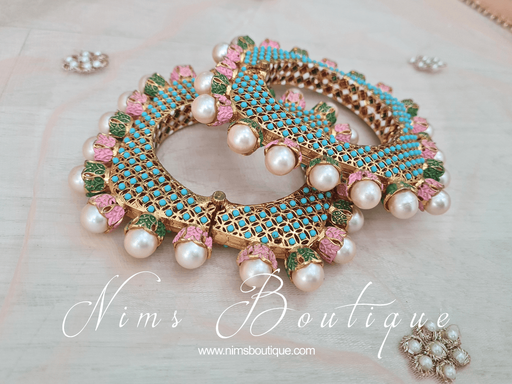 Nims Boutique Luxury Green, Pink & Turquoise Meenakari Kara various sizes