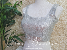 Luxury Silver Sequin Sleeveless Blouse (size 4-20)