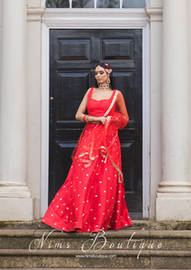 Luxury Red Silk Mirror readymade skirt/lehnga (size 4-20)